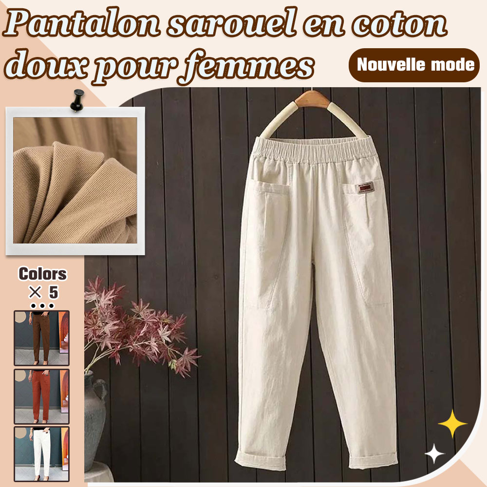 Menermode Pantalon sarouel doux à taille élastique pour femme