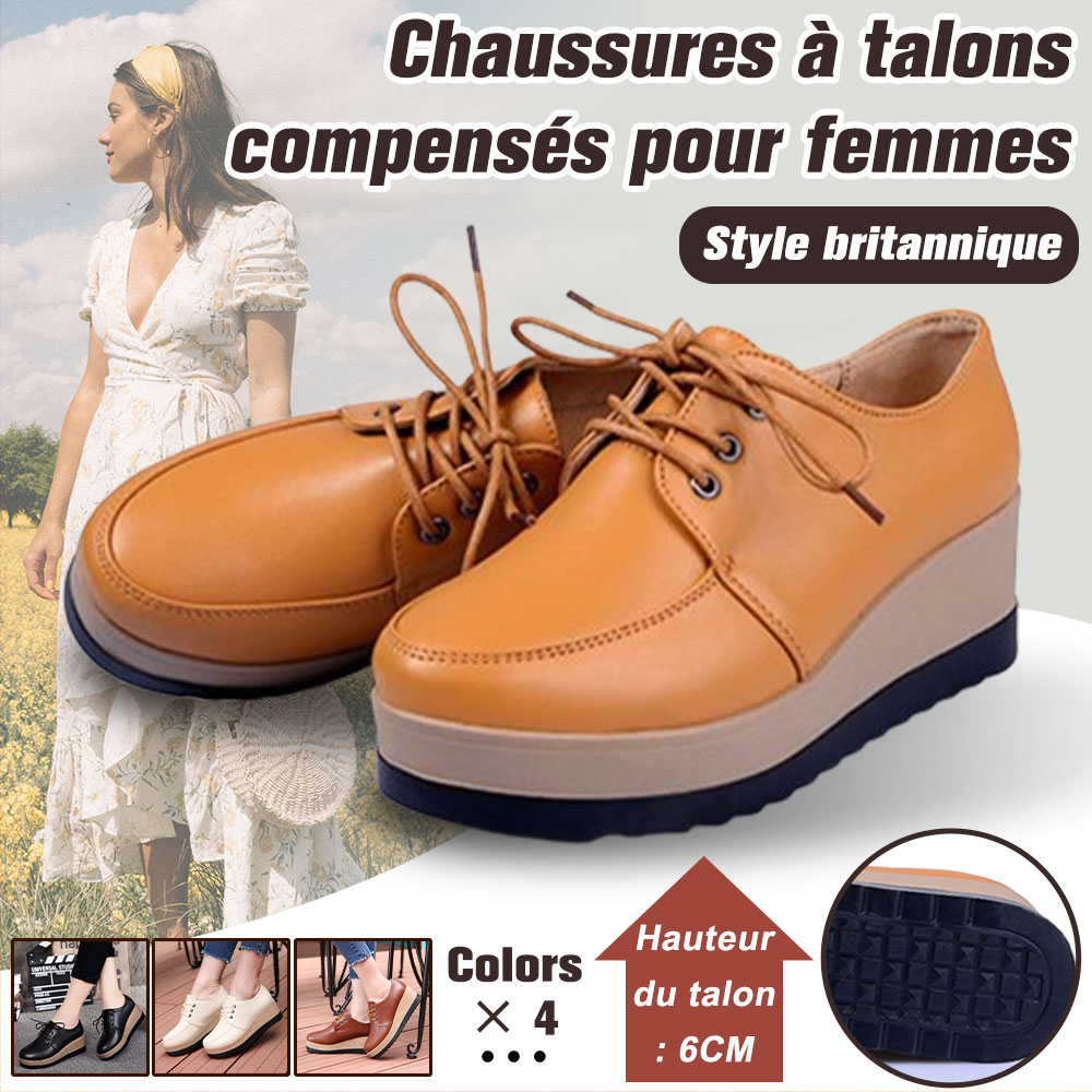 Menermode Chaussures compensées en cuir à semelle épaisse pour femme