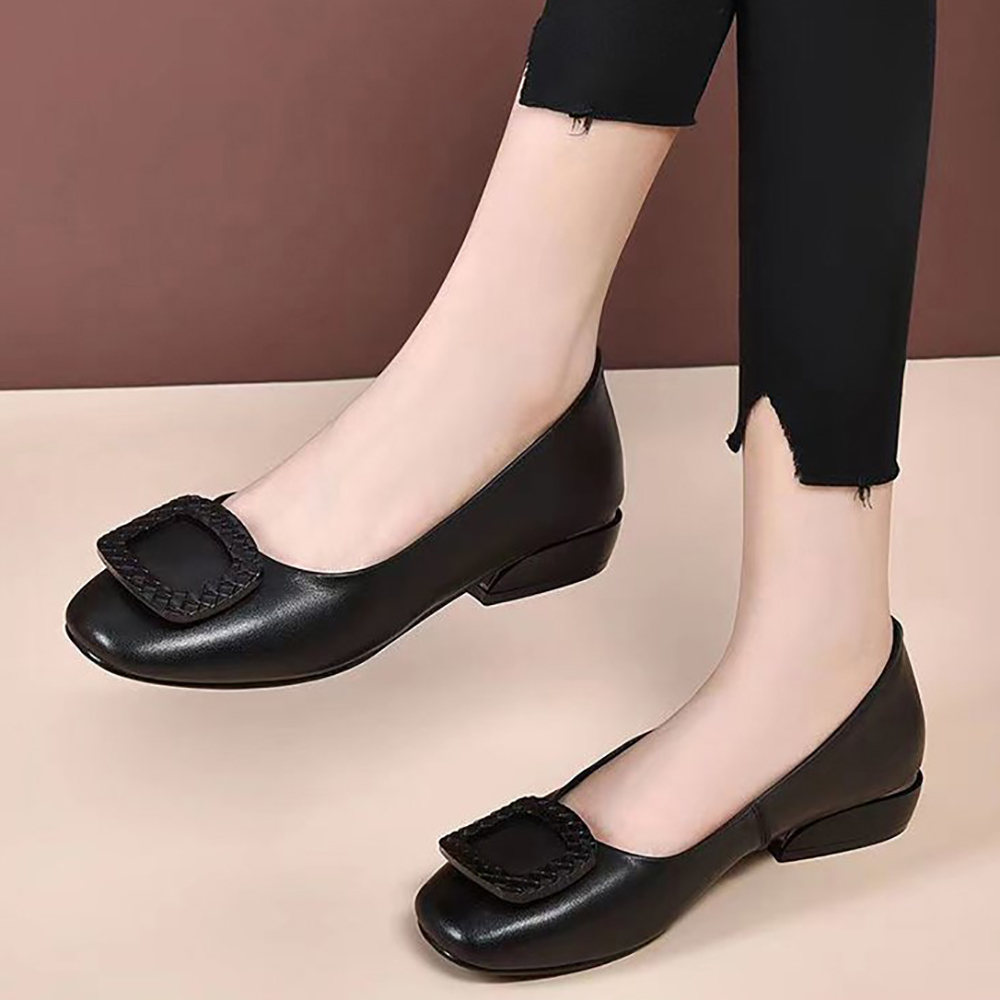 Menermode Nouvelles chaussures en cuir à talons épais pour femmes
