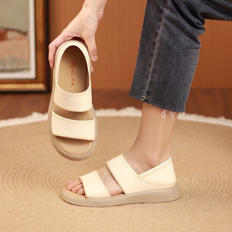 Menermode Nouvelles sandales en cuir à semelle épaisse pour femmes