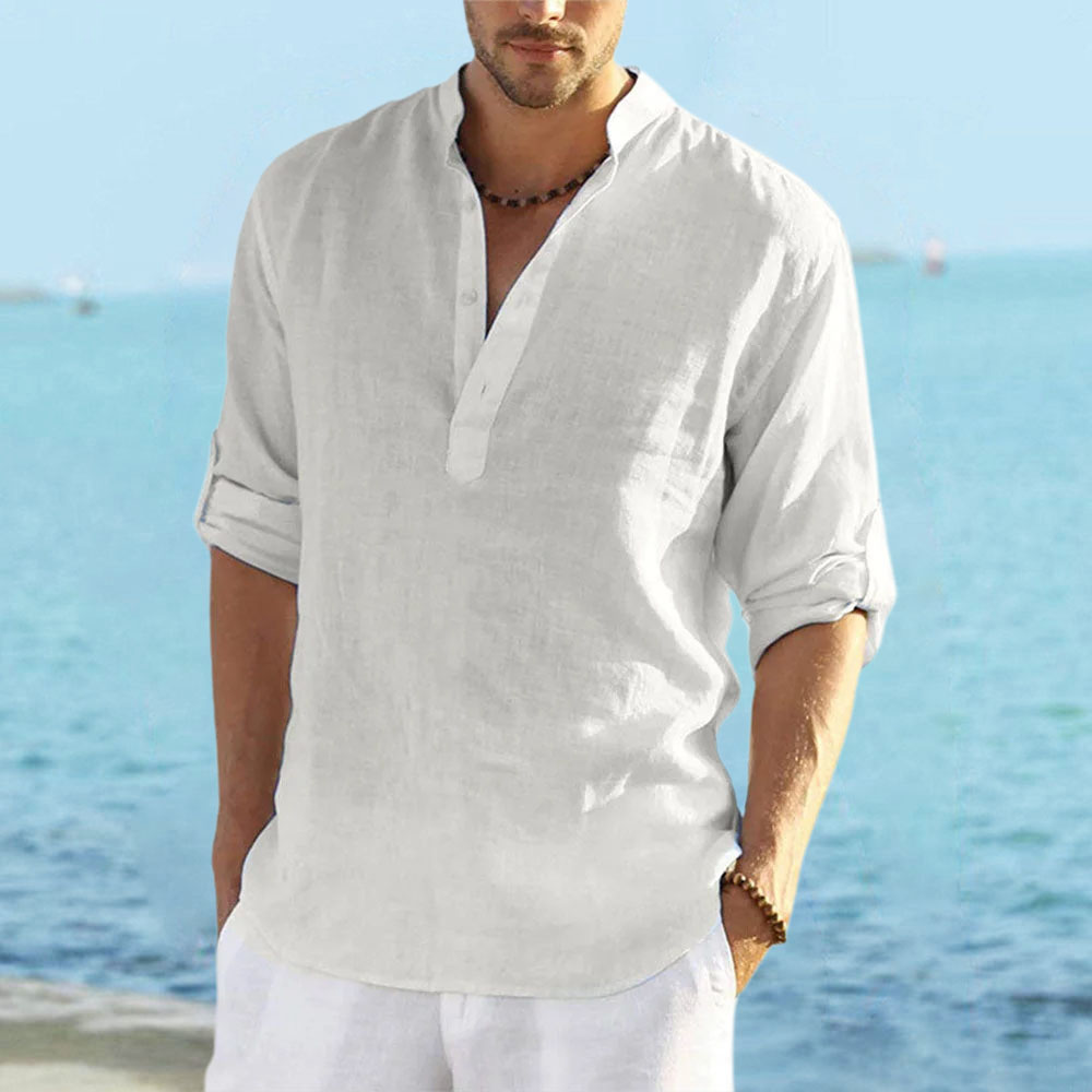Menermode Nouvelles chemises confortables en coton et lin pour hommes