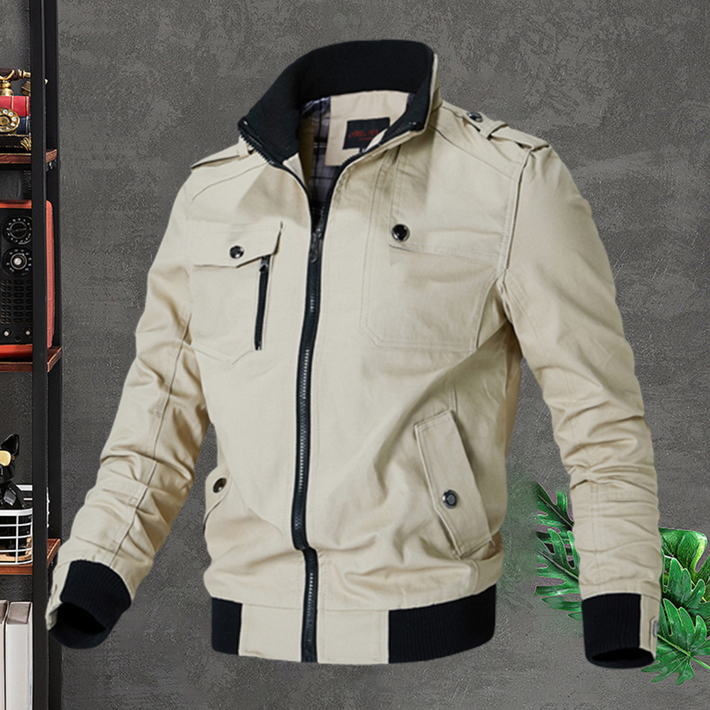 Silberfleck Herren-Jugend-Stehkragen-Frühlings-Herbst-Jacke mit mehreren Taschen