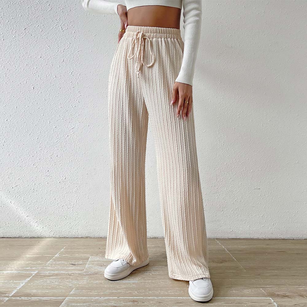 Menermode Nouveau pantalon à jambes larges tricoté à taille élastique pour femme