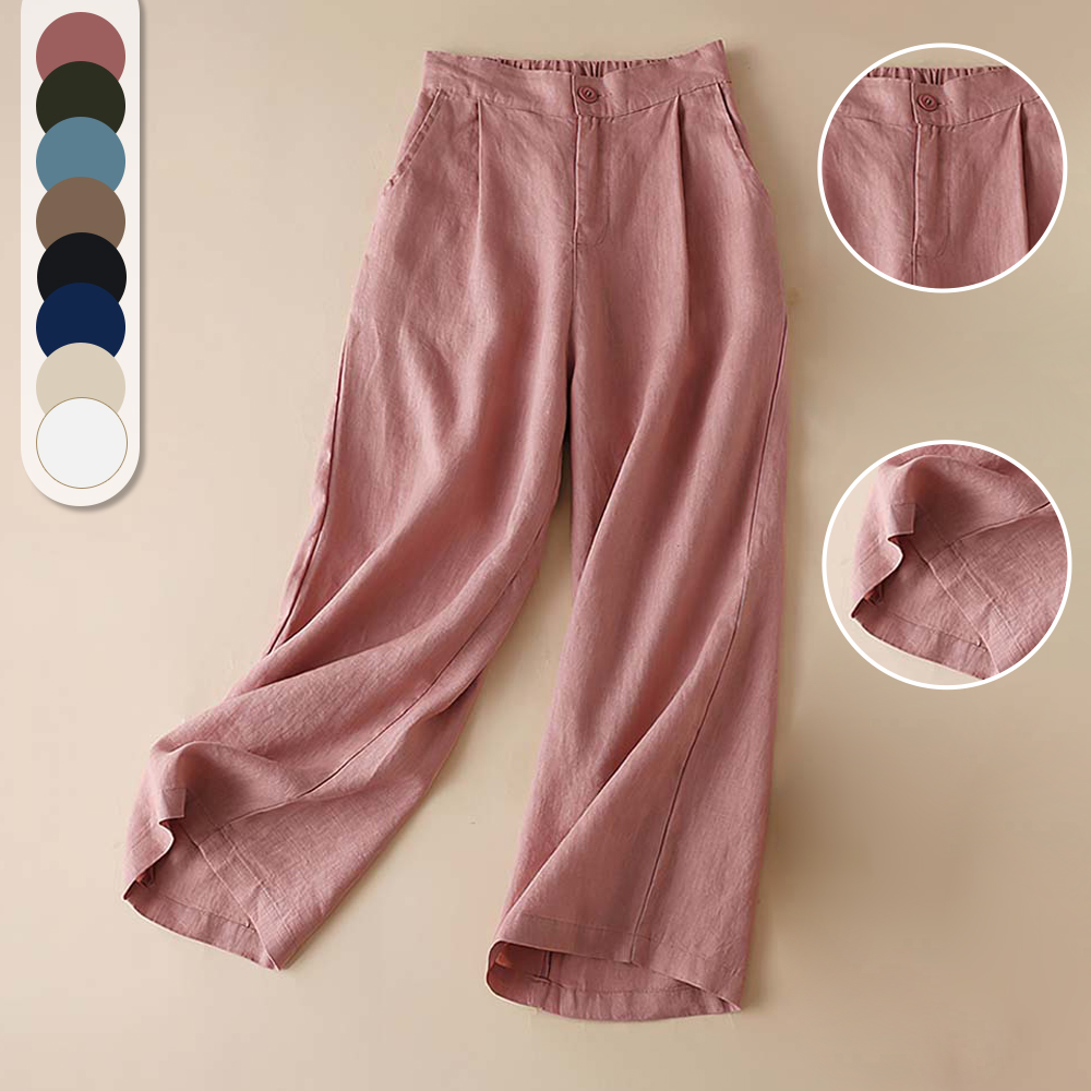Menermode Spring and summer women's breathable cotton and linen wide-leg pants
