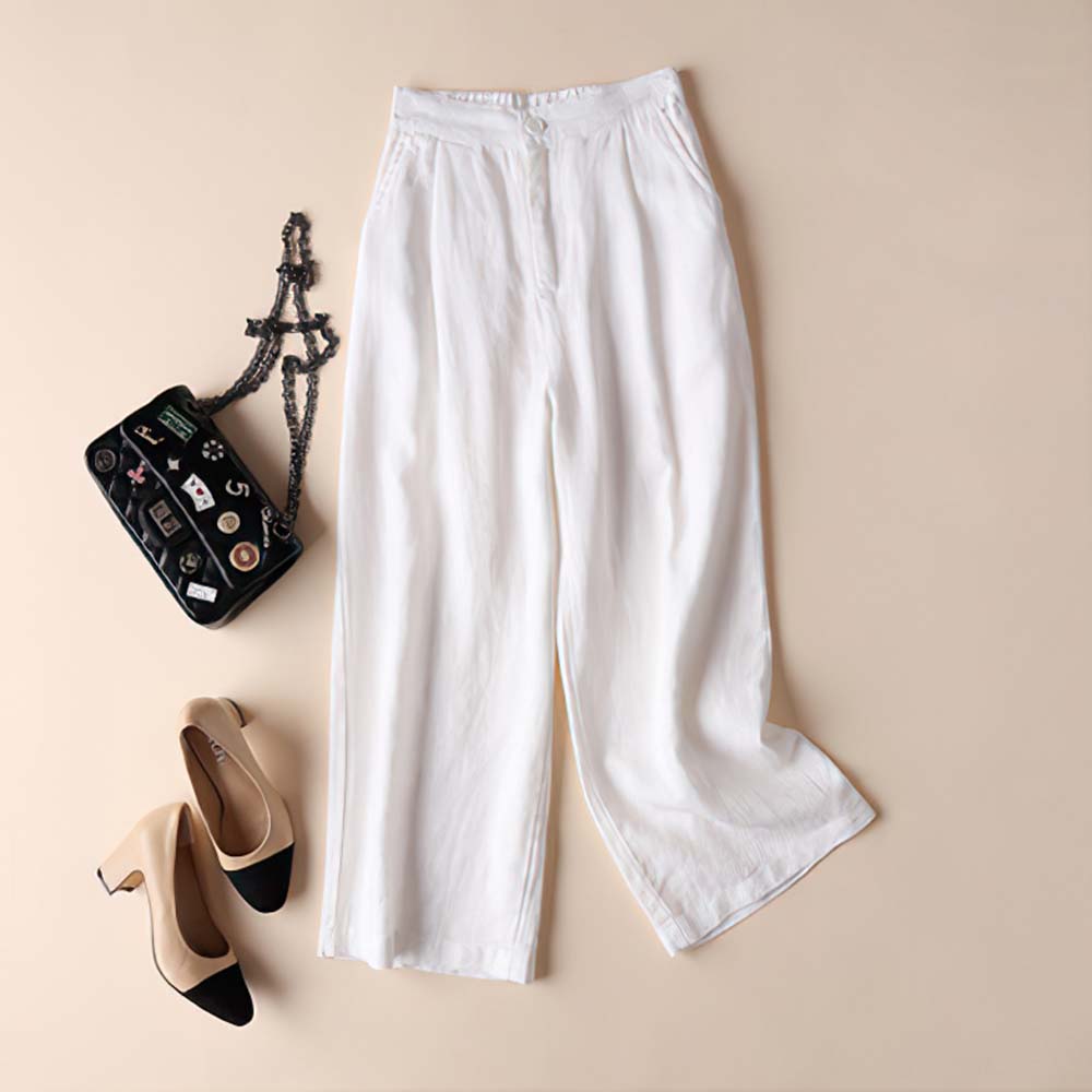 Menermode Spring and summer women's breathable cotton and linen wide-leg pants