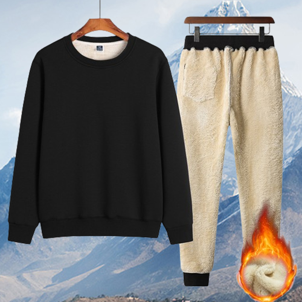 Lunebrille-com Ensemble deux pièces sweat-shirt et pantalon de survêtement en laine d'agneau et polaire d'hiver