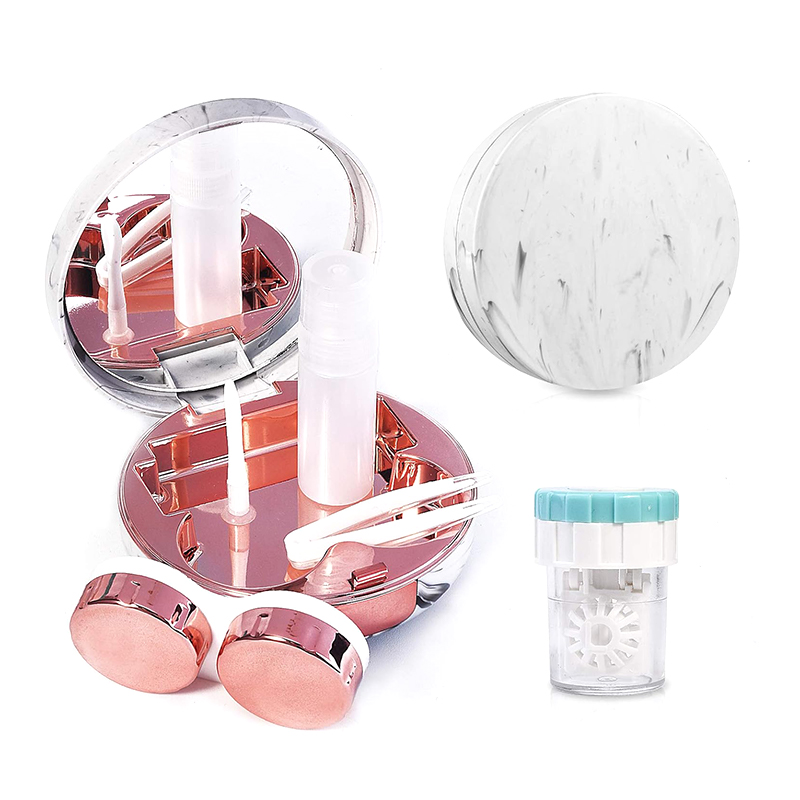 Marble Mirror Color Contact Lens Case with Cleaner Washer Kit