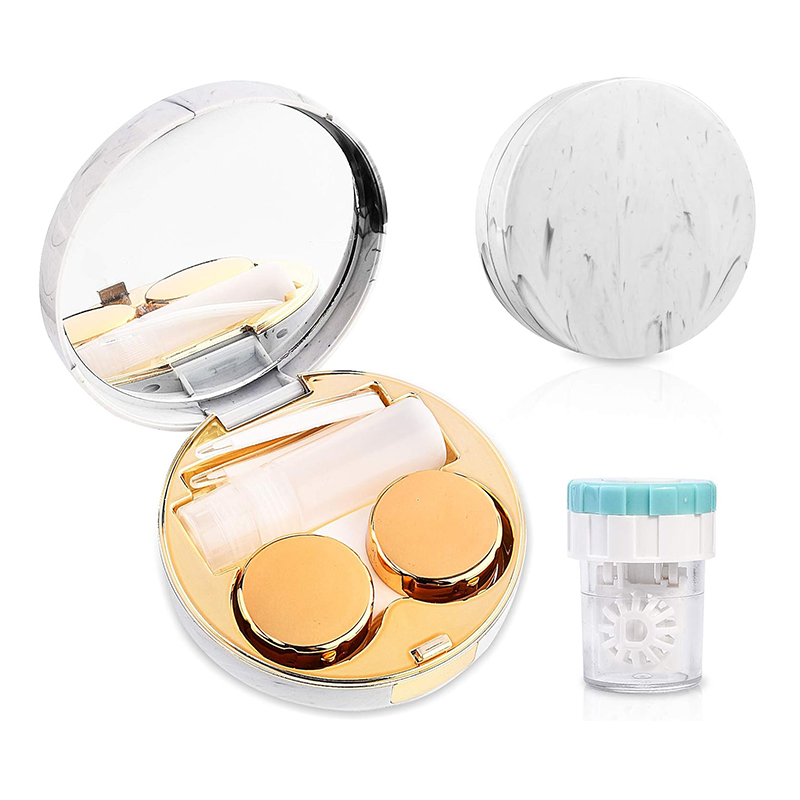 Marble Mirror Color Contact Lens Case with Cleaner Washer Kit