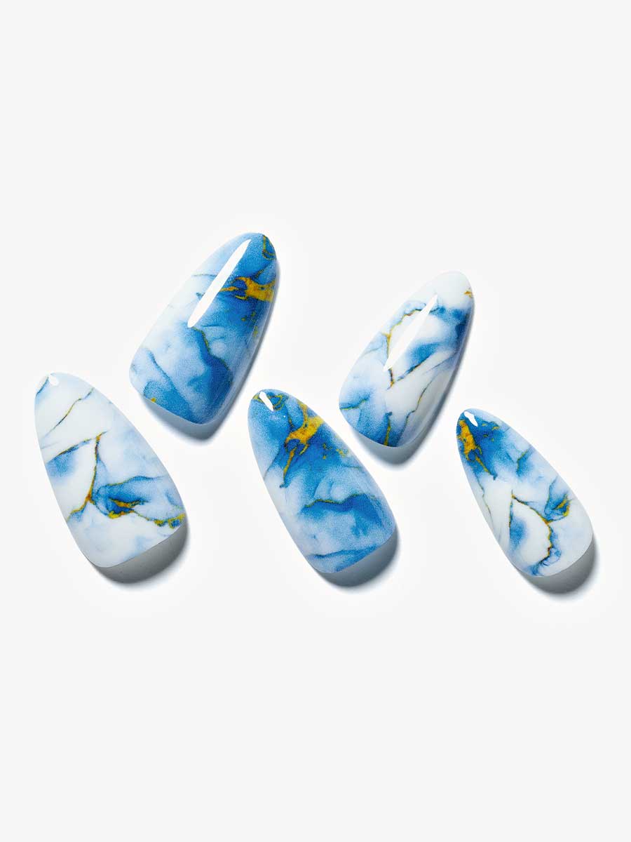 Sea Marble/Stiletto|Manicure |blue|white|glossy|stiletto|medium|nature|daily