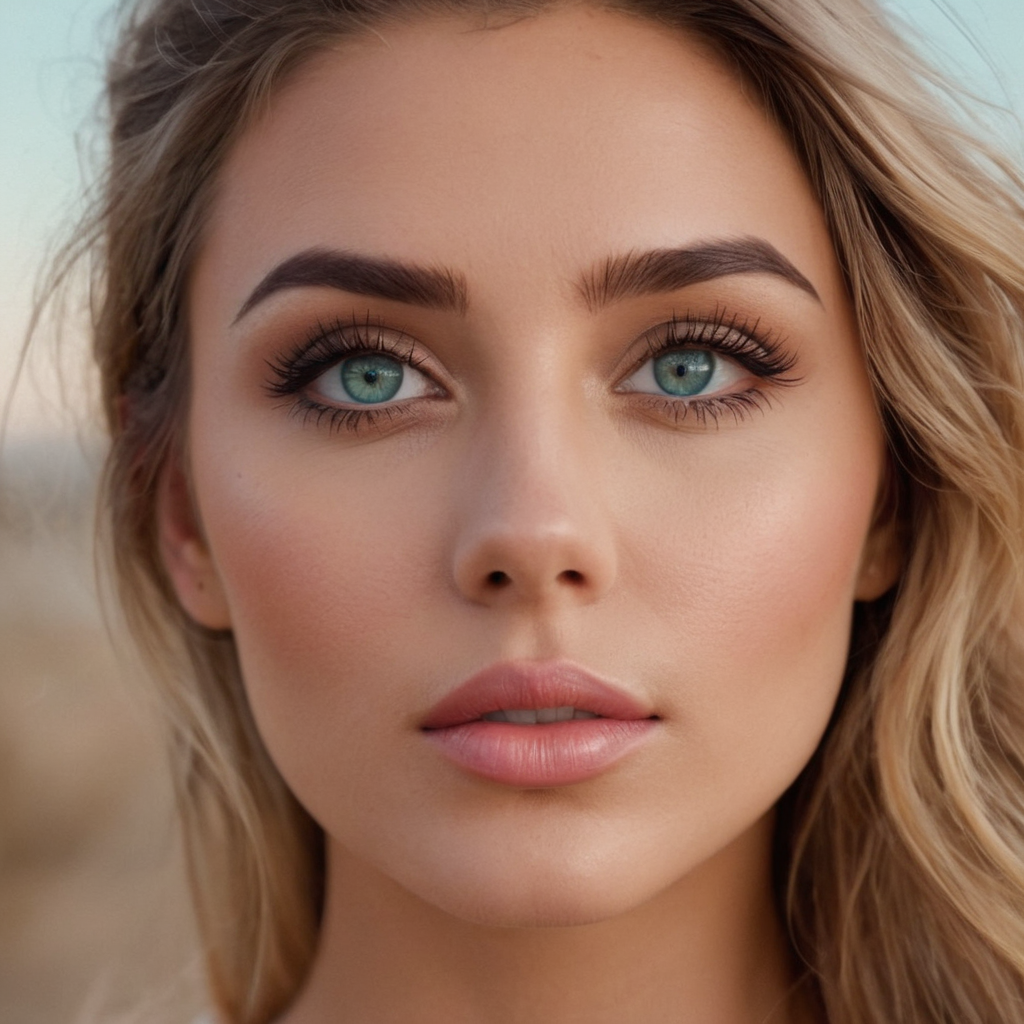 a woman wears blue contacts