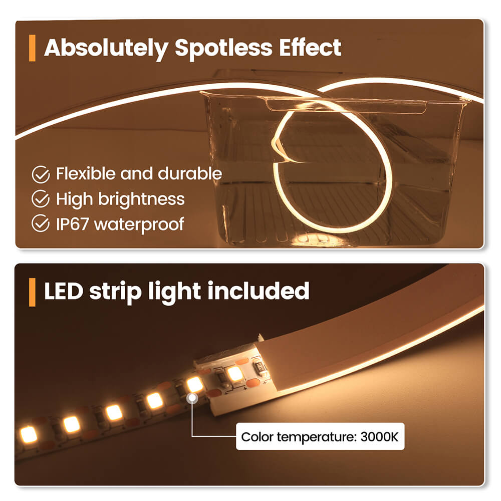 Muzata Paquete de 6 cubiertas de canal LED esmeriladas de doble fila de 3.3  pies, difusor de perfil de aluminio para tira LED impermeable U118 WW 1M