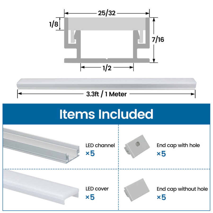 Recessed LED Channel with Diffuser For Recessed Lighting- Muzata U125