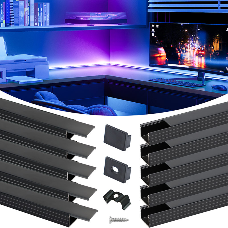 Muzata 10Pack Plus-Size Black LED Strip Channel 18x13mm Frosted Black Diffuser Cover U103 BF