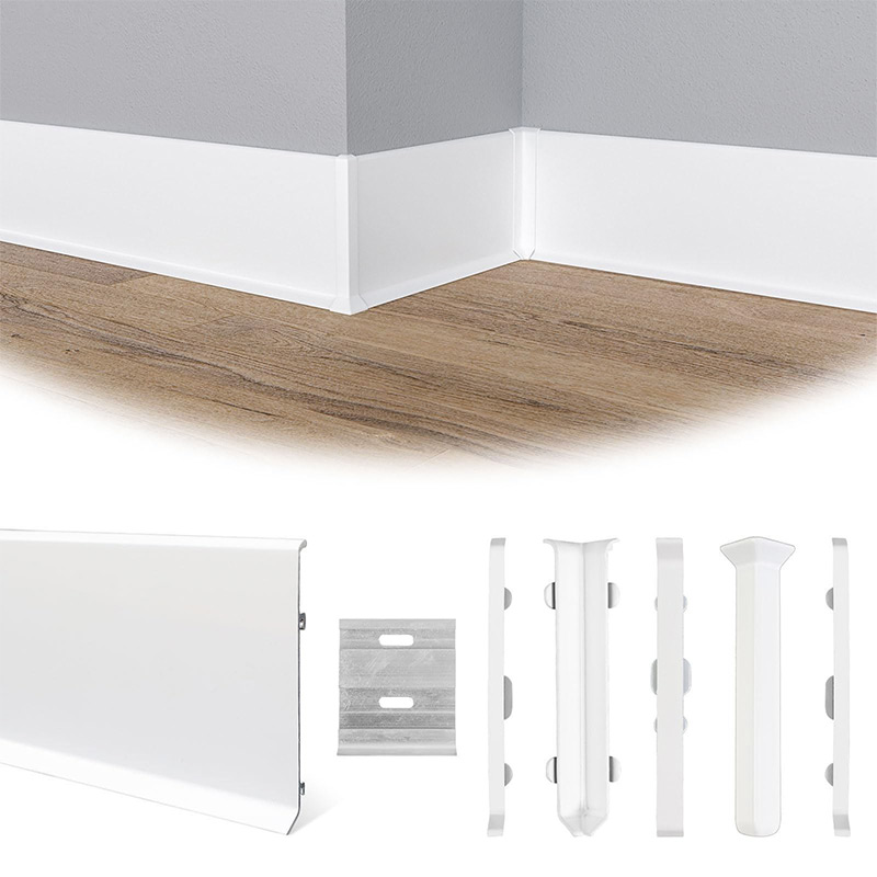 Muzata 16.4Ft/5M 4Pack White Aluminum Skirting Board, 3.15 Inch*3.94Feet White Wall Baseboard Trim,Living Room, Bedroom, Indoor Decor SB01
