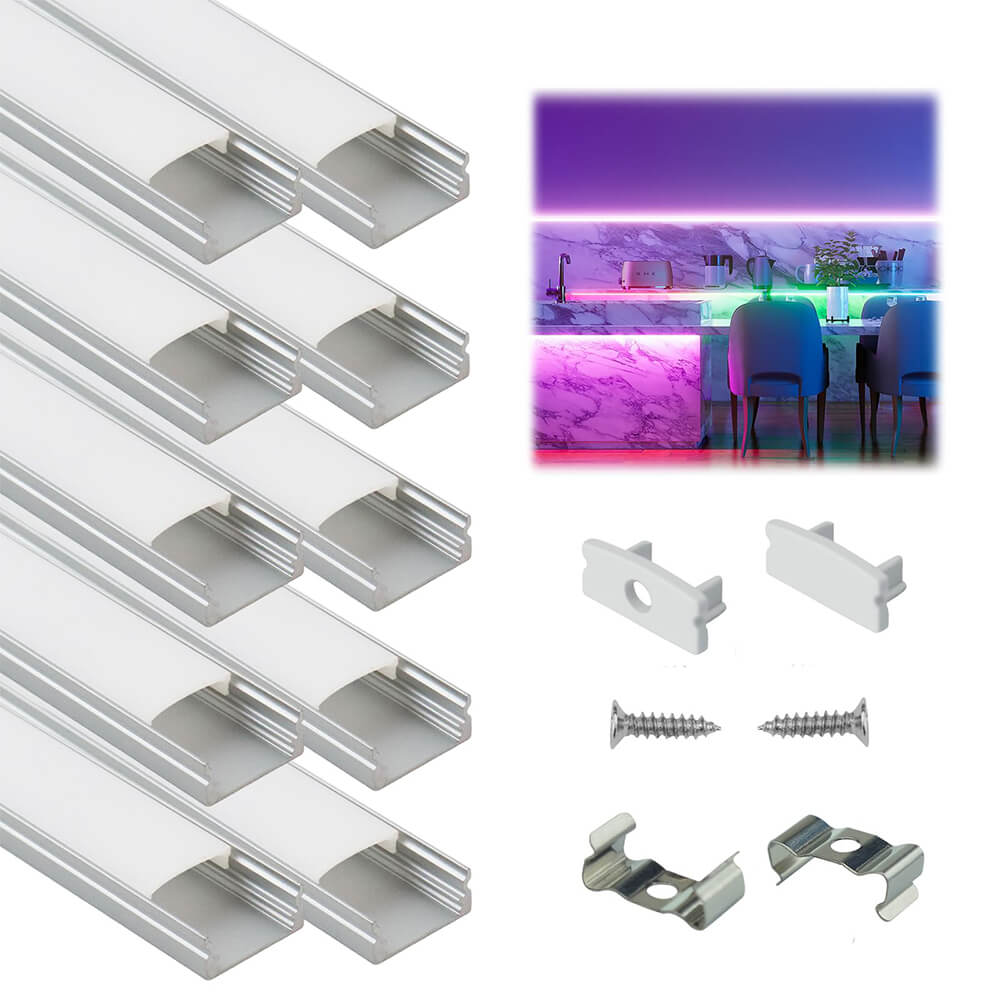 Muzata 10 Pack 4FT/1.2M 8x17mm U Shape LED Aluminum Channel System with Cover, End Caps and Mounting Clips U1SW WW