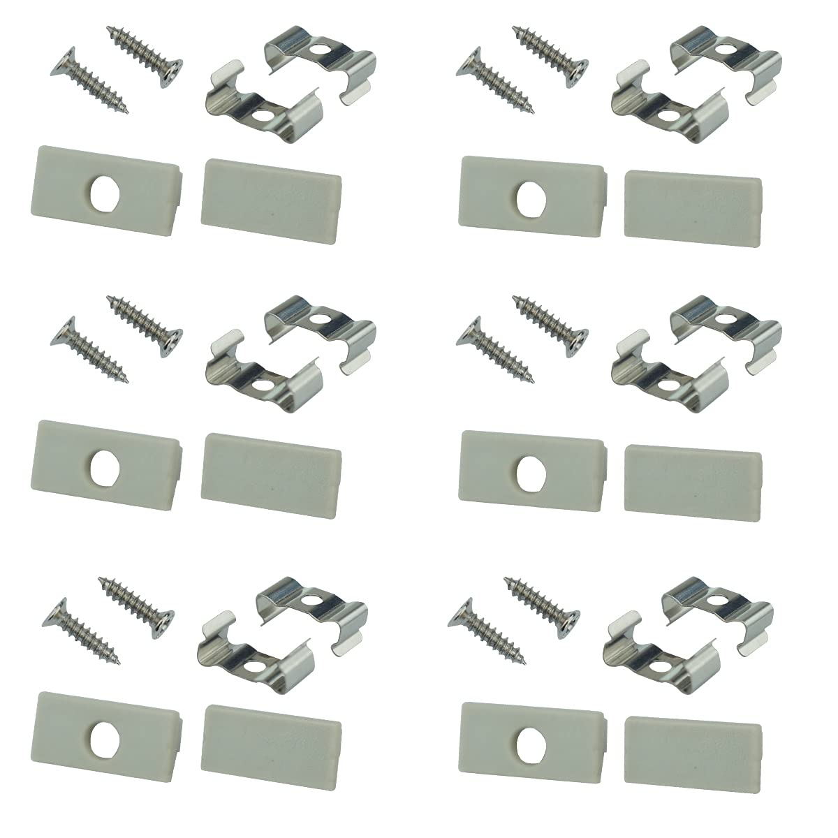 Muzata 6Pack Stainless Steel Mounting Clips and Grey End Caps Suit for Muzata U102 and 18 * 9MM U-Shape Aluminum Channel LC18 WW
