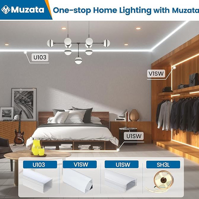 Muzata 9 Pack sold 6.6FT/2M V-Shape LED Channel System with Smoky Black Cover Lens