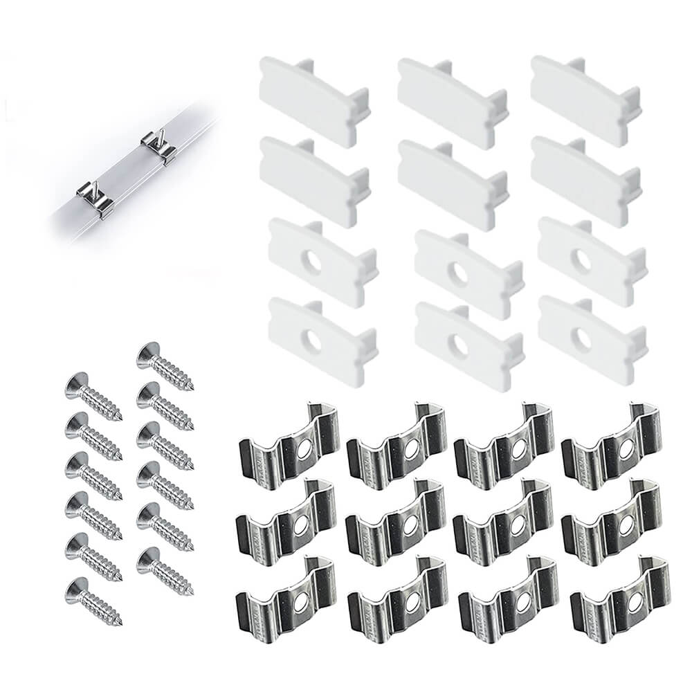 Muzata 12 Pack LED Channel Mounting Clips, End Caps, and Screws LCU1