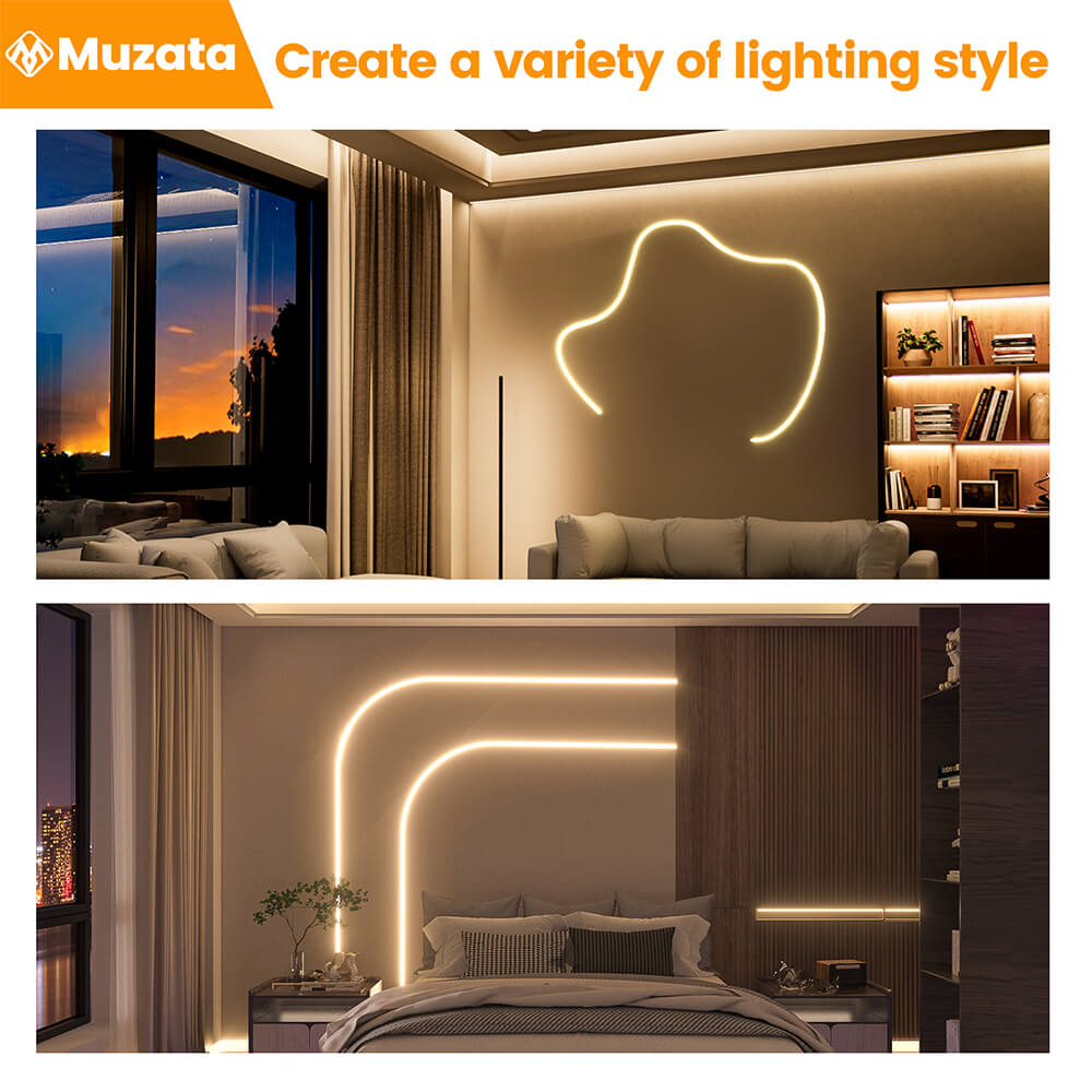 Muzata 16.5ft/5Meter Plus-Size Spotless Silicone LED Channel System Include LED Strip Light IP67 Waterproof Tube Flexible LED Diffuser DW22
