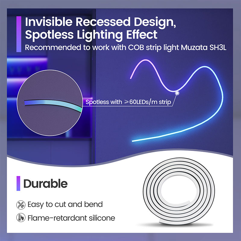 Muzata 16.5FT Silicone LED Channel - IP67 Waterproof Flexible Light Diffuser For Neon Strips