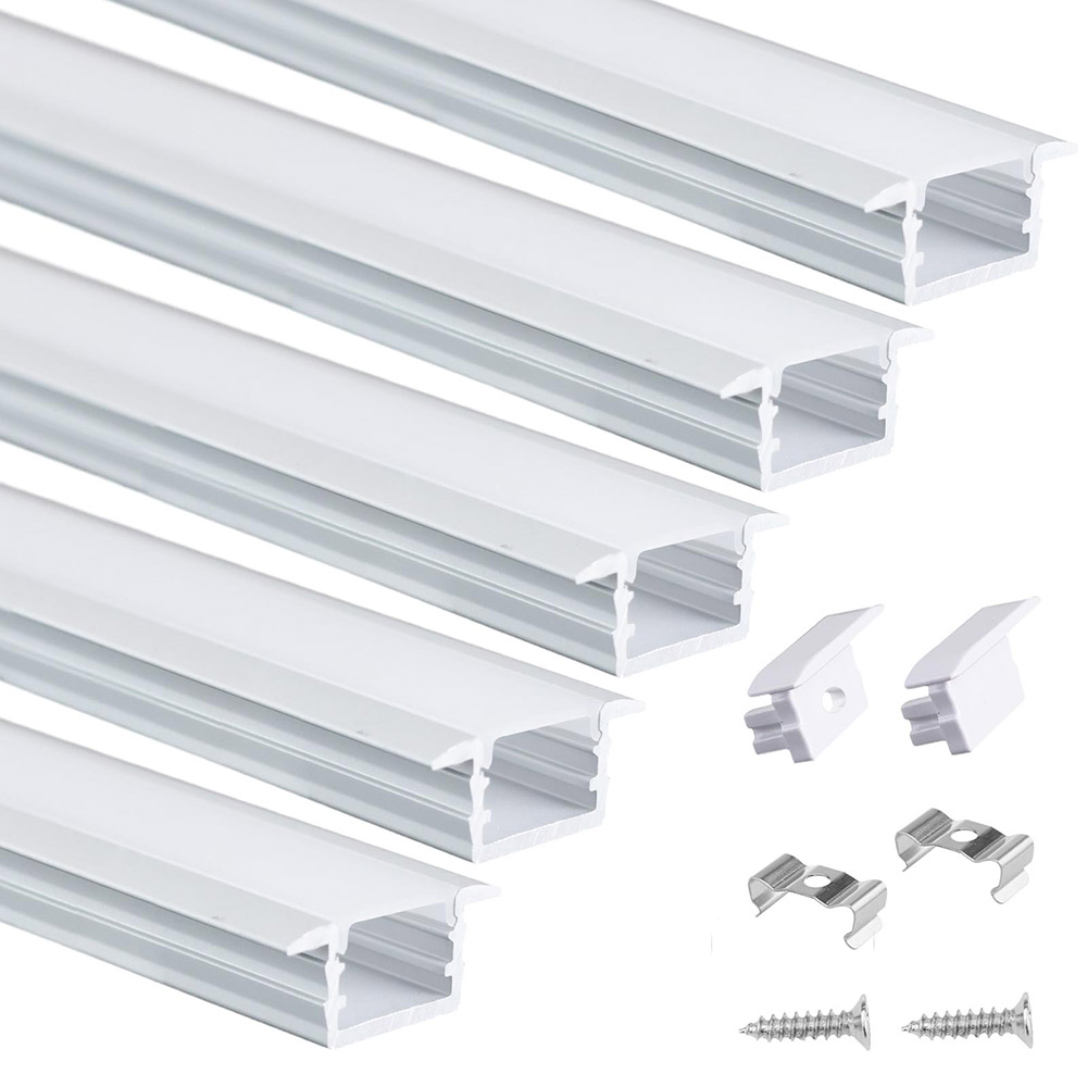 Muzata 5Pack 3.3FT/1M Recessed LED Lighting Aluminum Channel with Milky White Cover U127