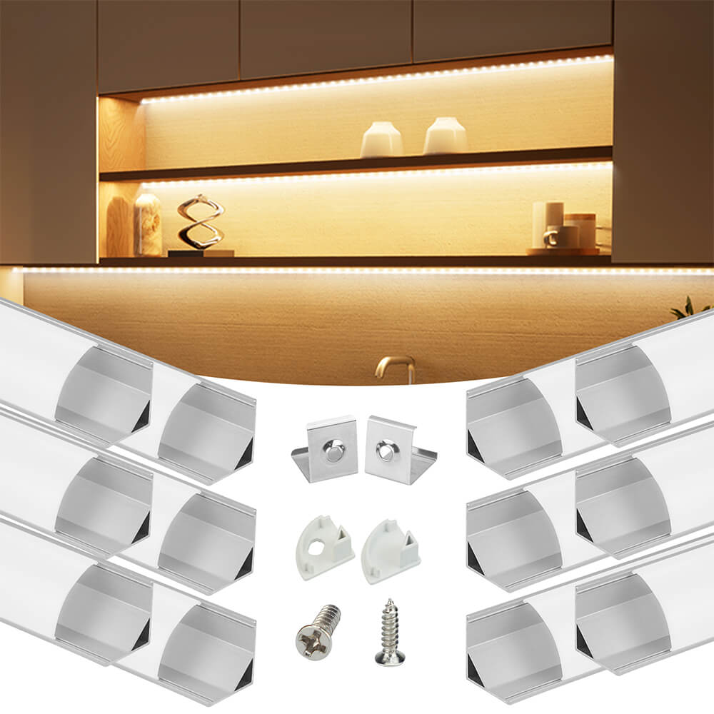 6-Pack 3.3ft/1Meter U Shape LED Aluminum Channel System with Cover, End  Caps and Mounting Clips Aluminum Profile for Under Cabinet LED Strip Light