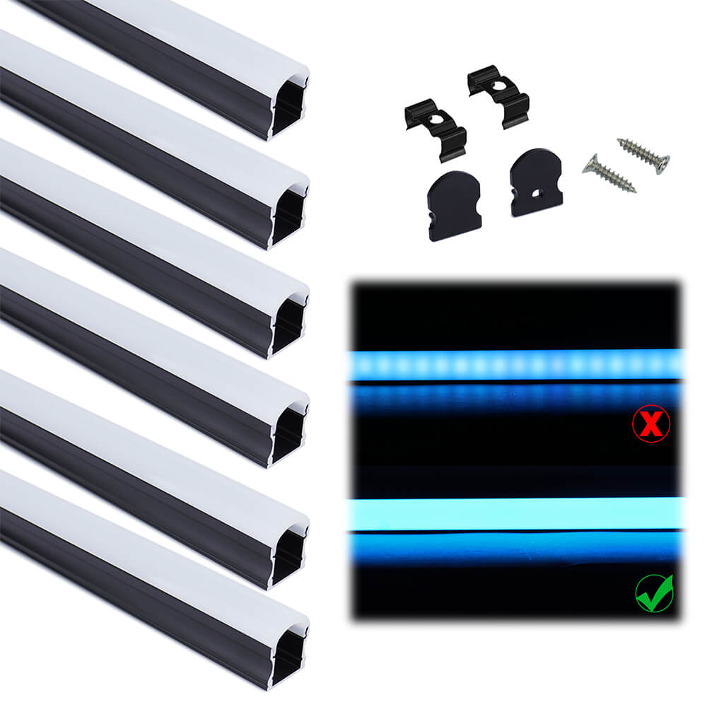 Muzata Paquete de 6 cubiertas de canal LED esmeriladas de doble fila de 3.3  pies, difusor de perfil de aluminio para tira LED impermeable U118 WW 1M