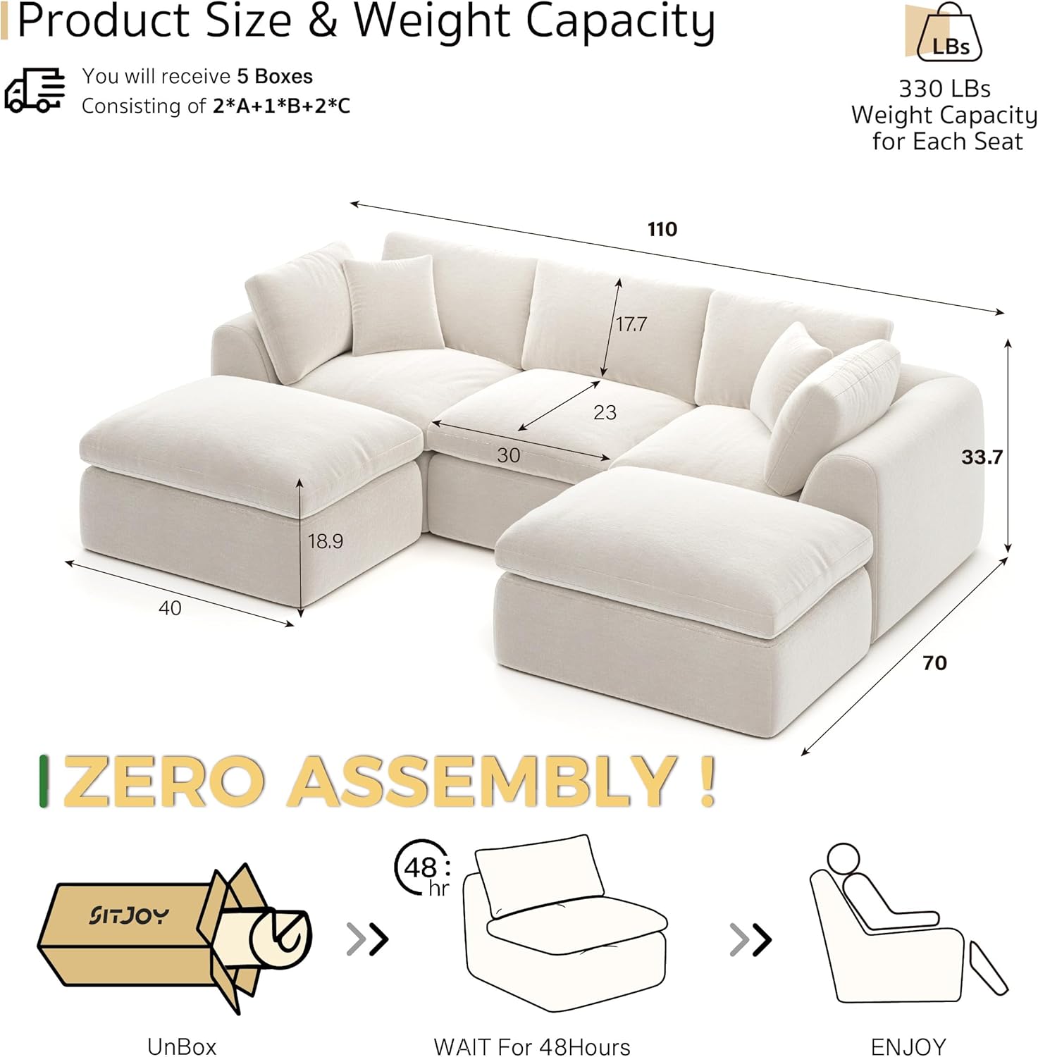 Haven 5-Seat Compact Cloud Couch | SITJOY