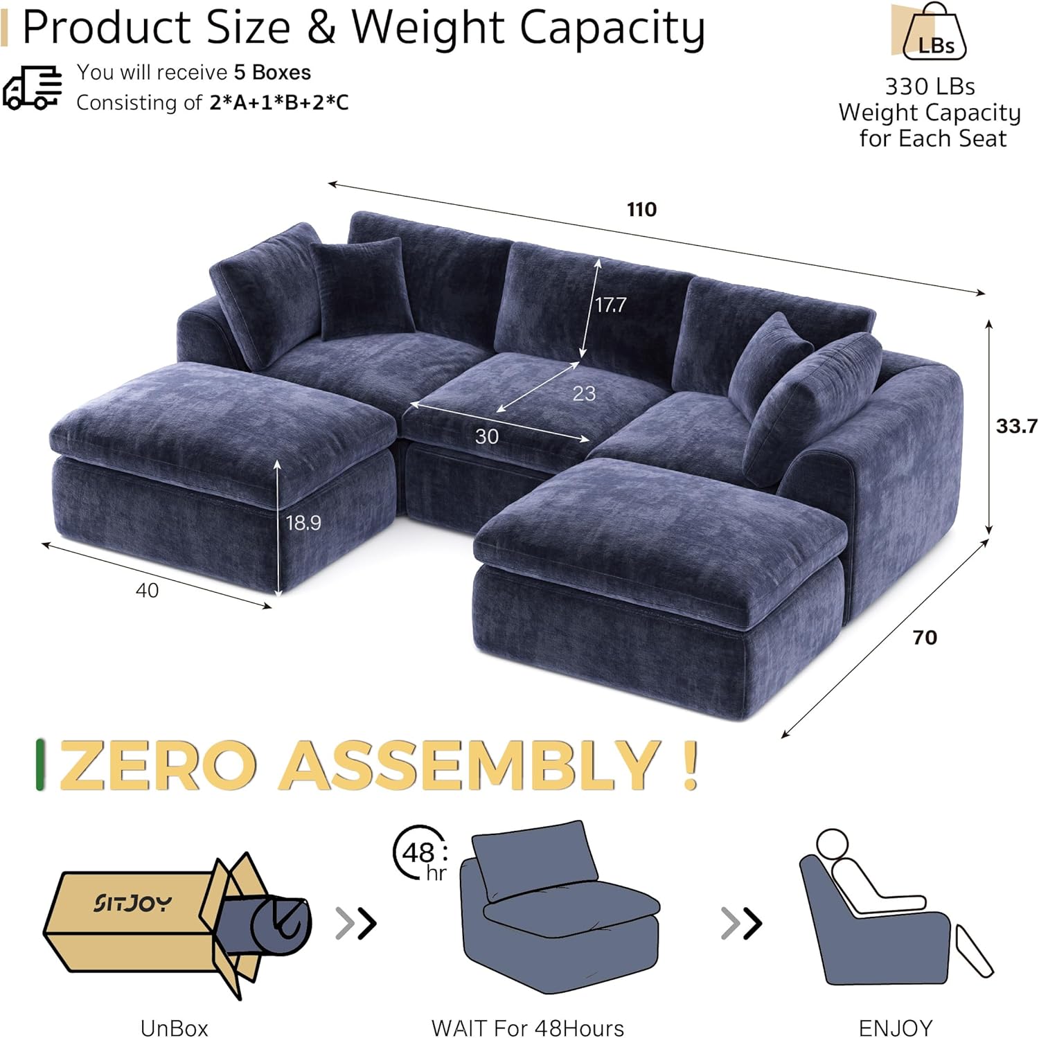 Haven 5-Seat Compact Cloud Couch | SITJOY