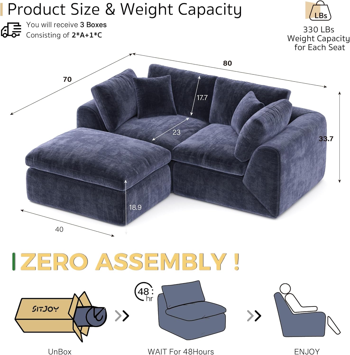 Haven 3-Seat Cloud Couch | Small Space | SITJOY