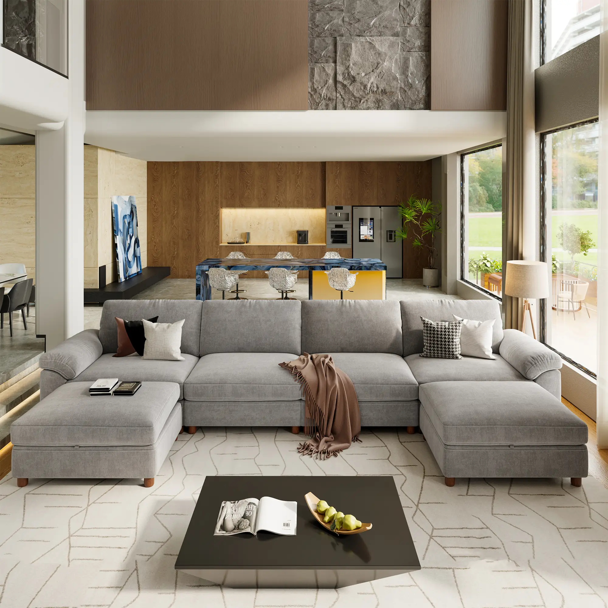 Vista 6-Seat U-Shaped Leather Sectional | with Storage