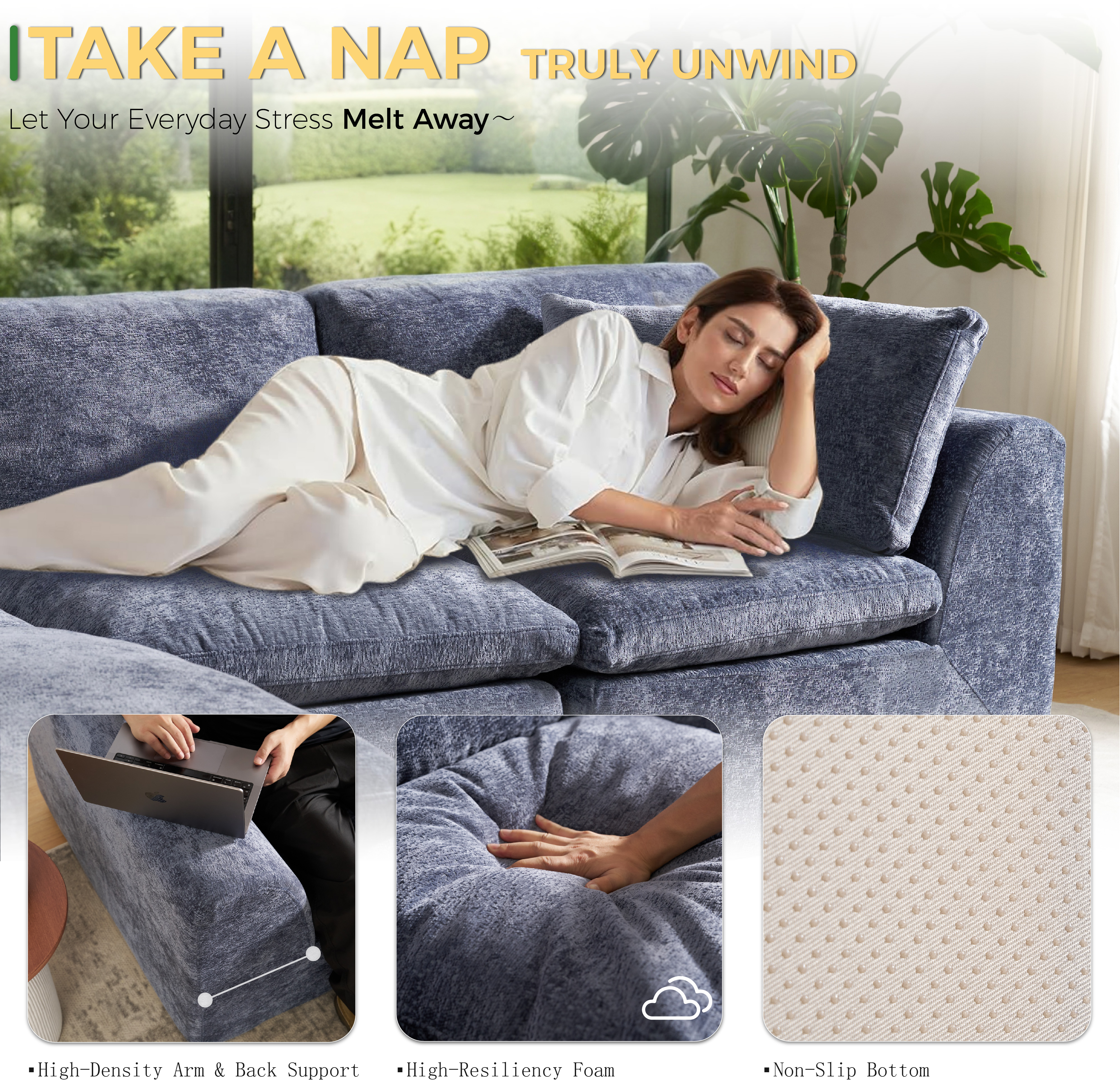 YS-01 Boneless Cloud Sectional Couch 3 Seats with 1 Ottoman