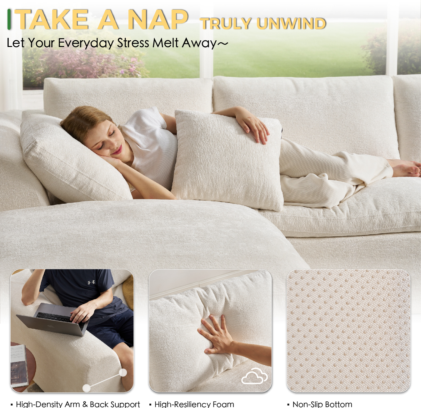 YS-01 Boneless Cloud Sectional Couch 3 Seats with 1 Ottoman