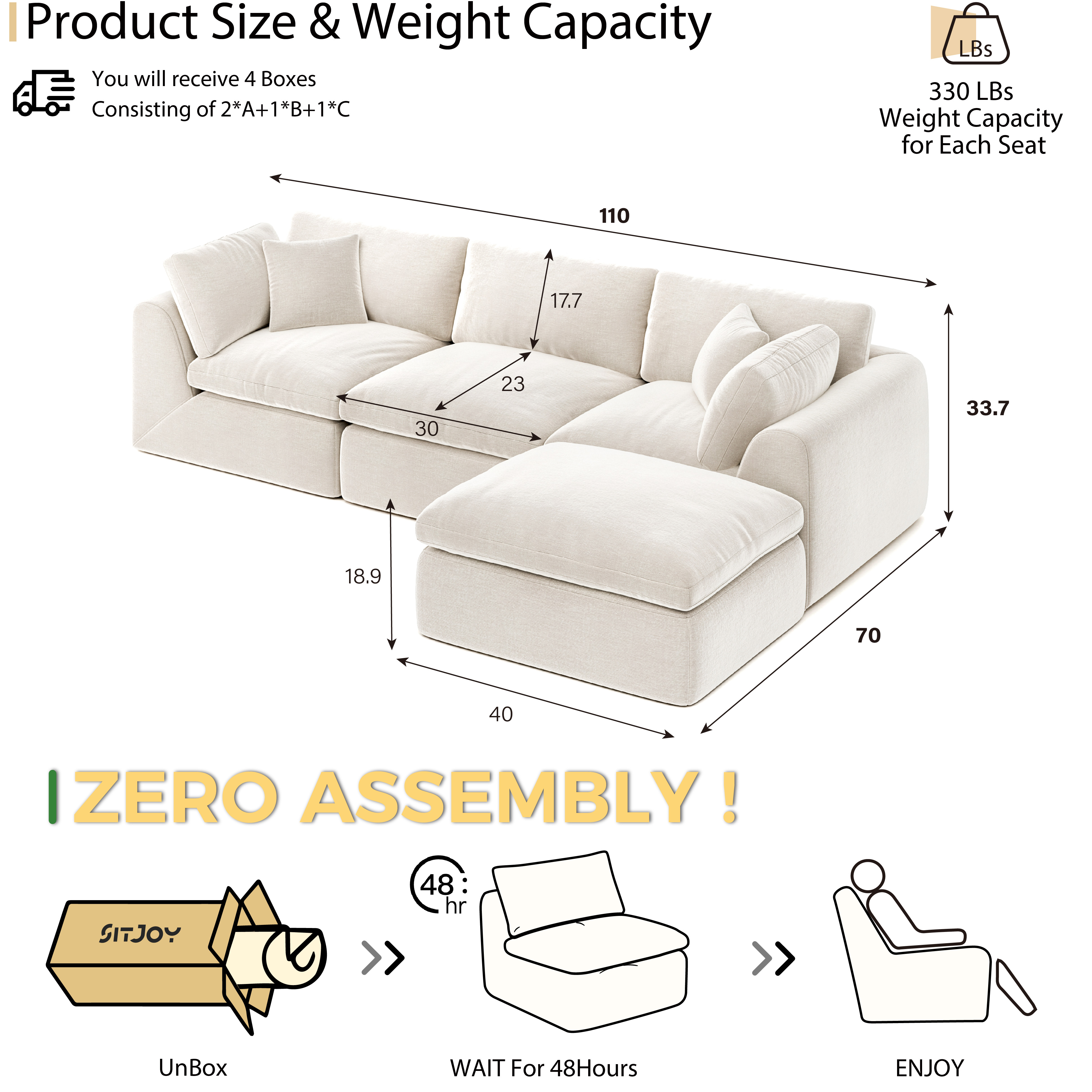 Haven 4-Seat L-Shaped Cloud Couch | Loveseat with Chaise | SITJOY
