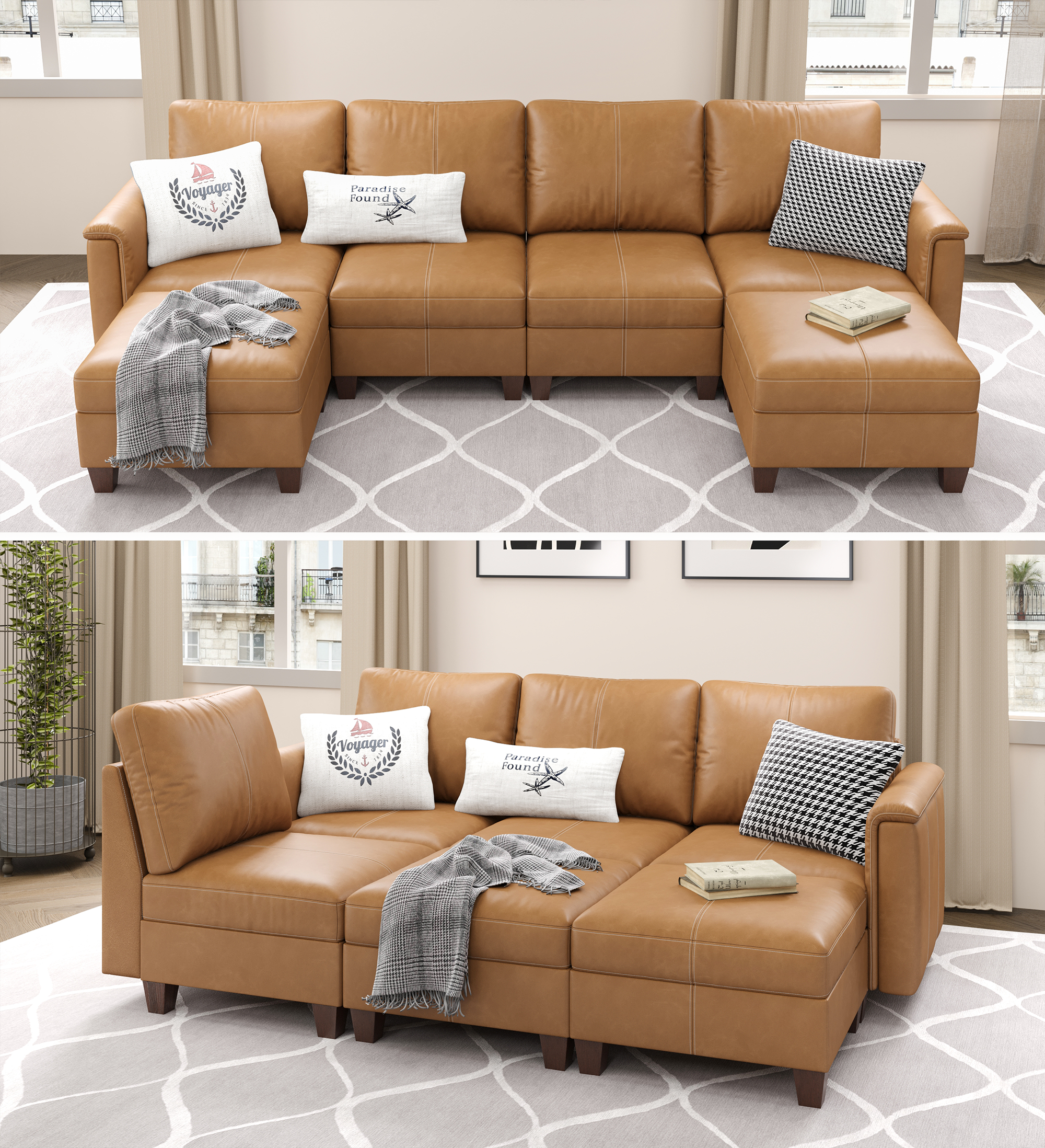 Nexus 6-Seat Faux Leather Modular Sofa