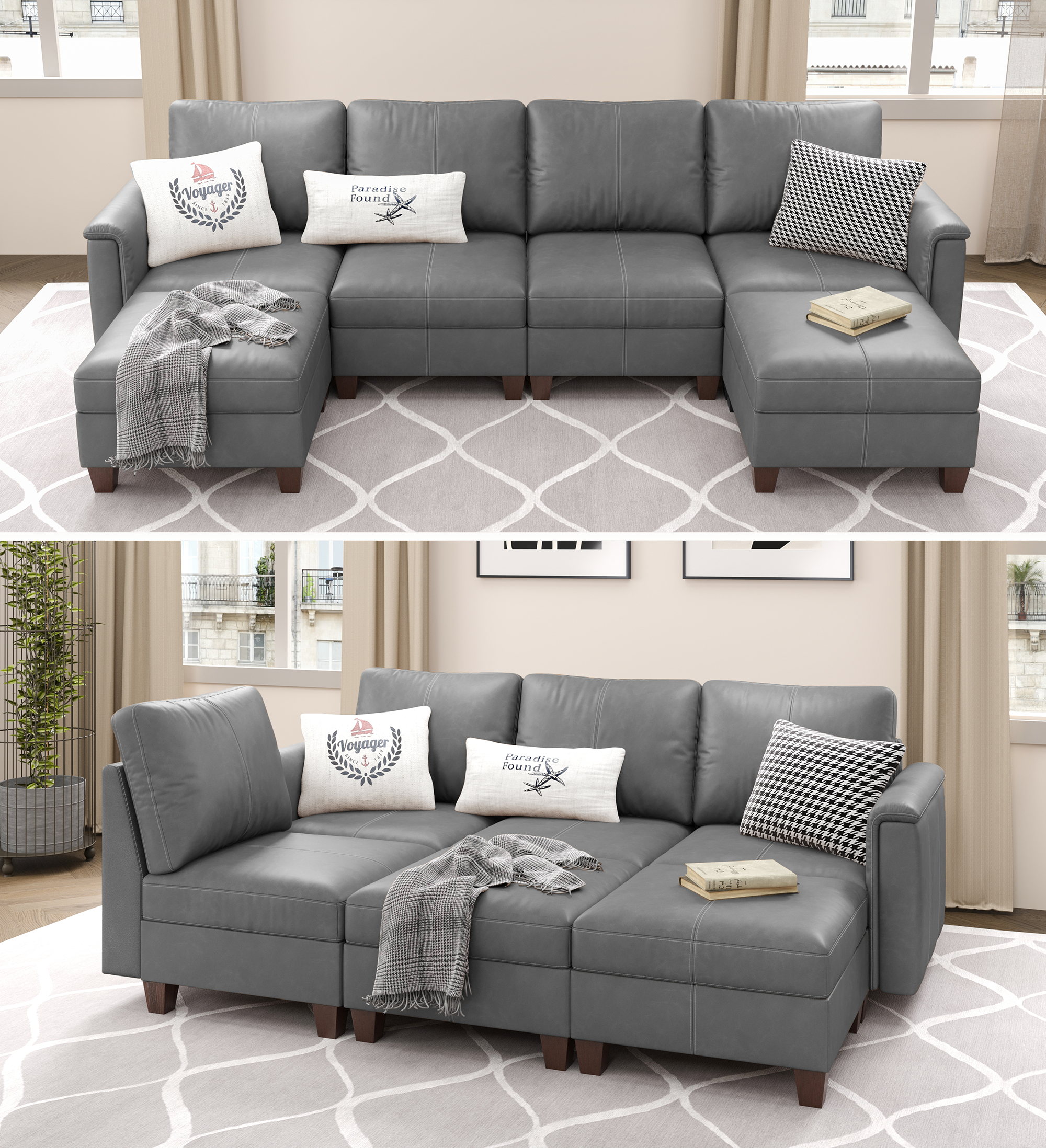 MS-01 Modular SectionaL Sofa 4 Seats with 2 Ottomans