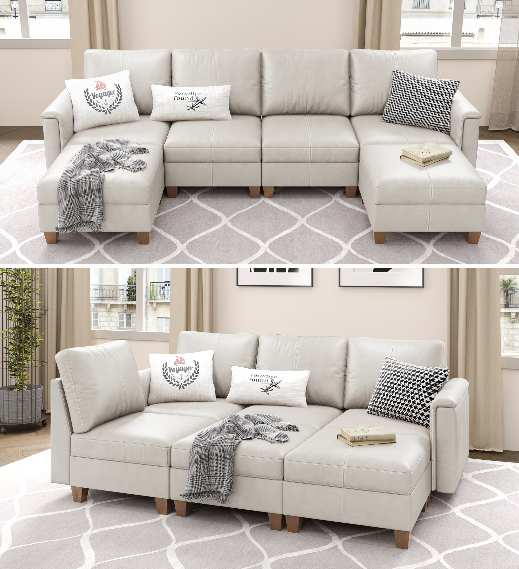 MS-01 Modular SectionaL Sofa 4 Seats with 2 Ottomans