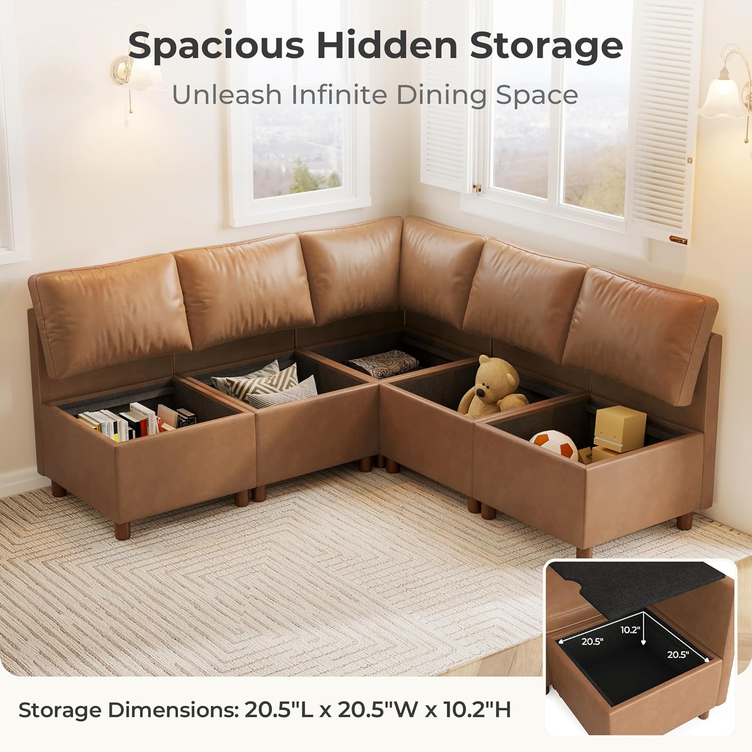 Aura  6-Seat L Shaped Nook with Hidden Storage | SITJOY