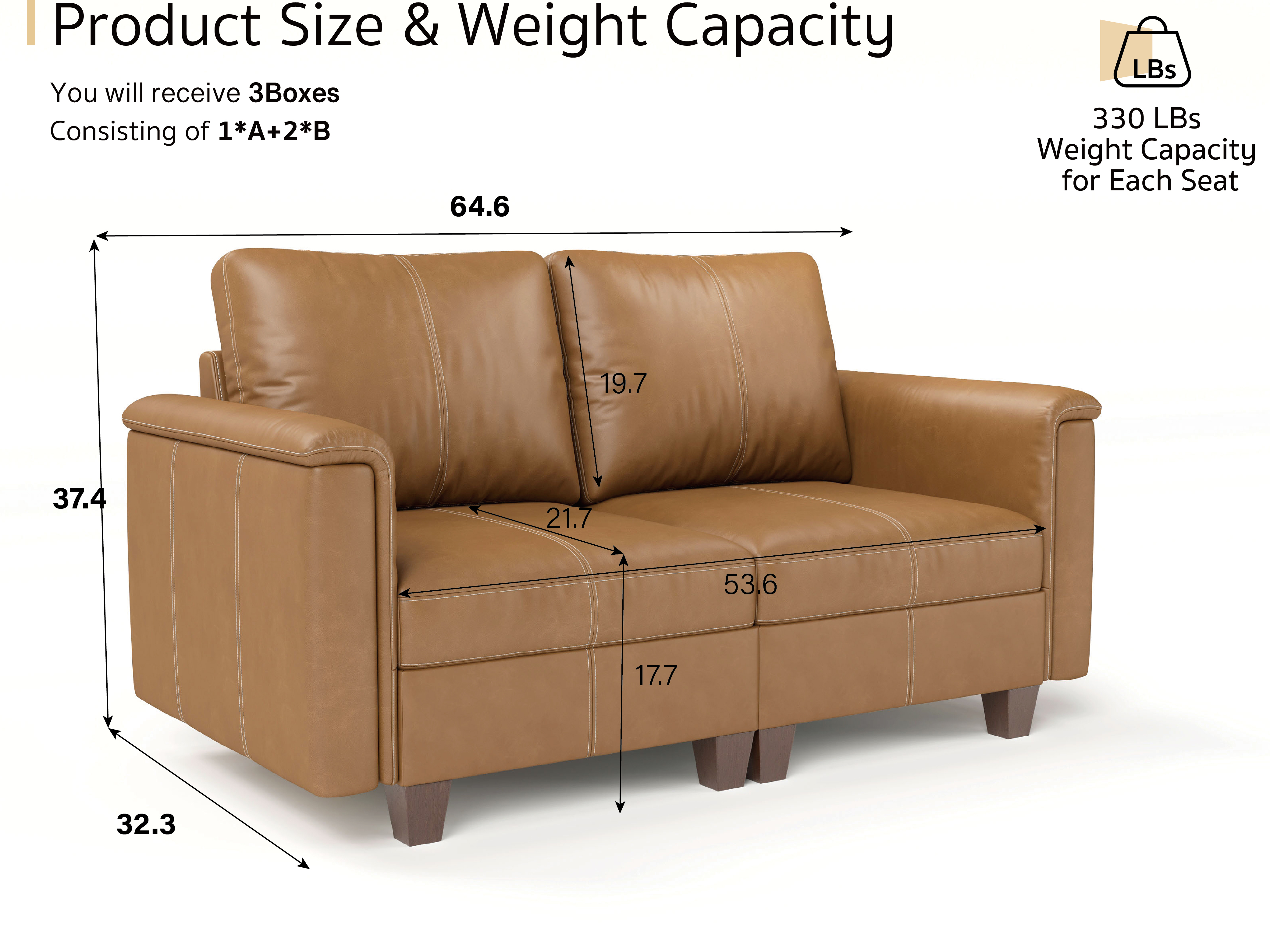 Modular SectionaL Sofa 2 Seats with storage