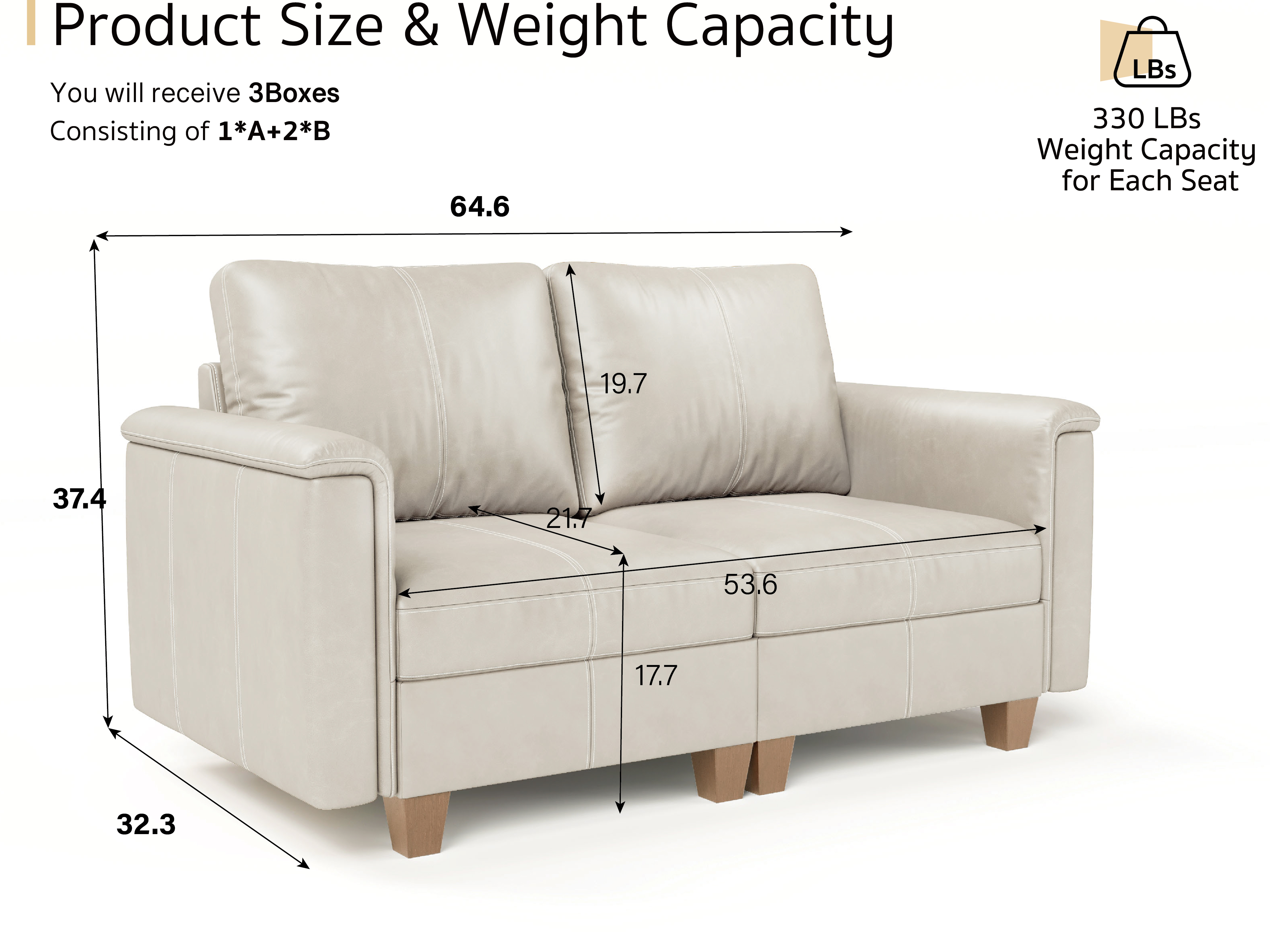 Modular SectionaL Sofa 2 Seats with storage
