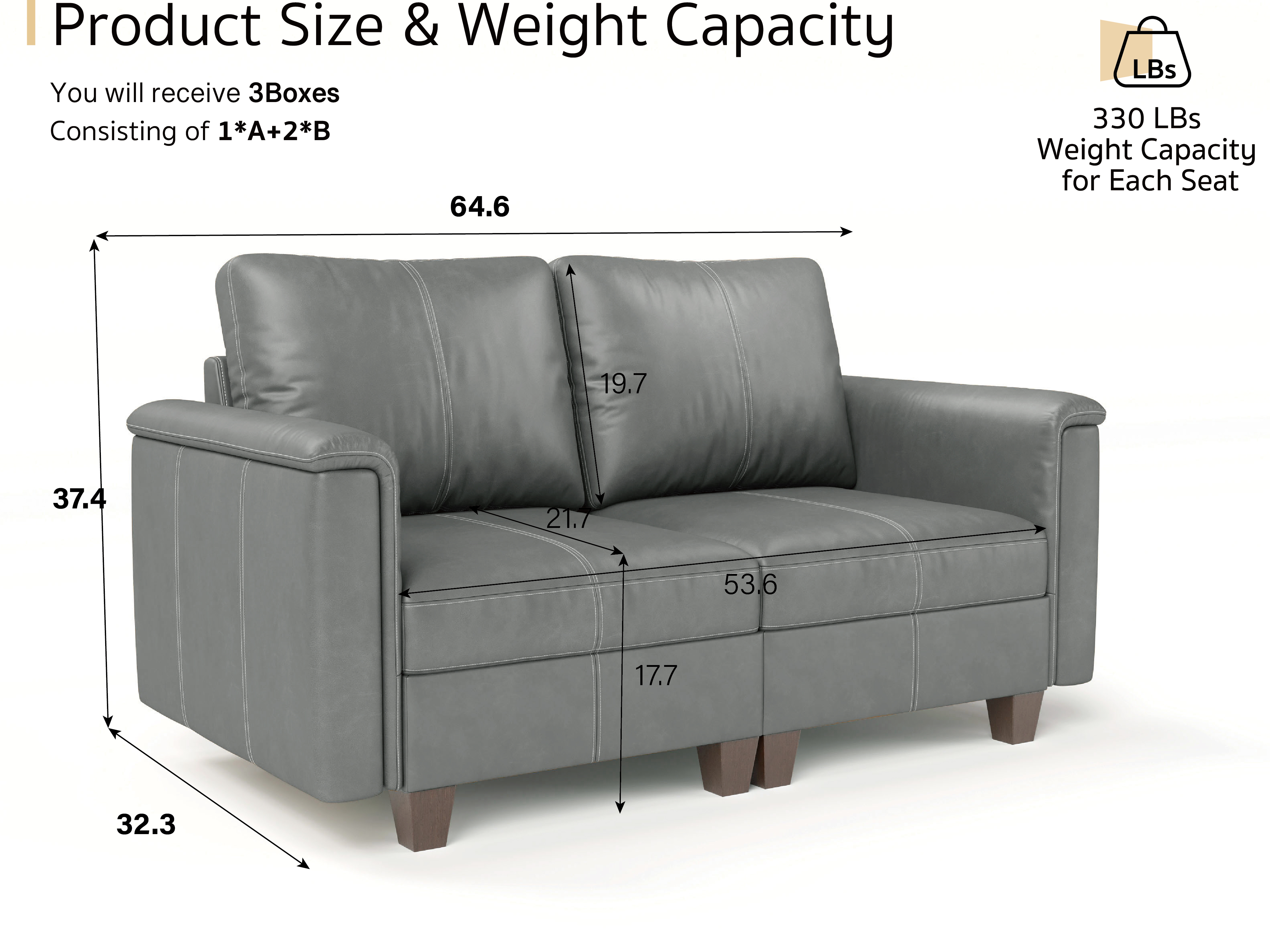 Modular SectionaL Sofa 2 Seats with storage