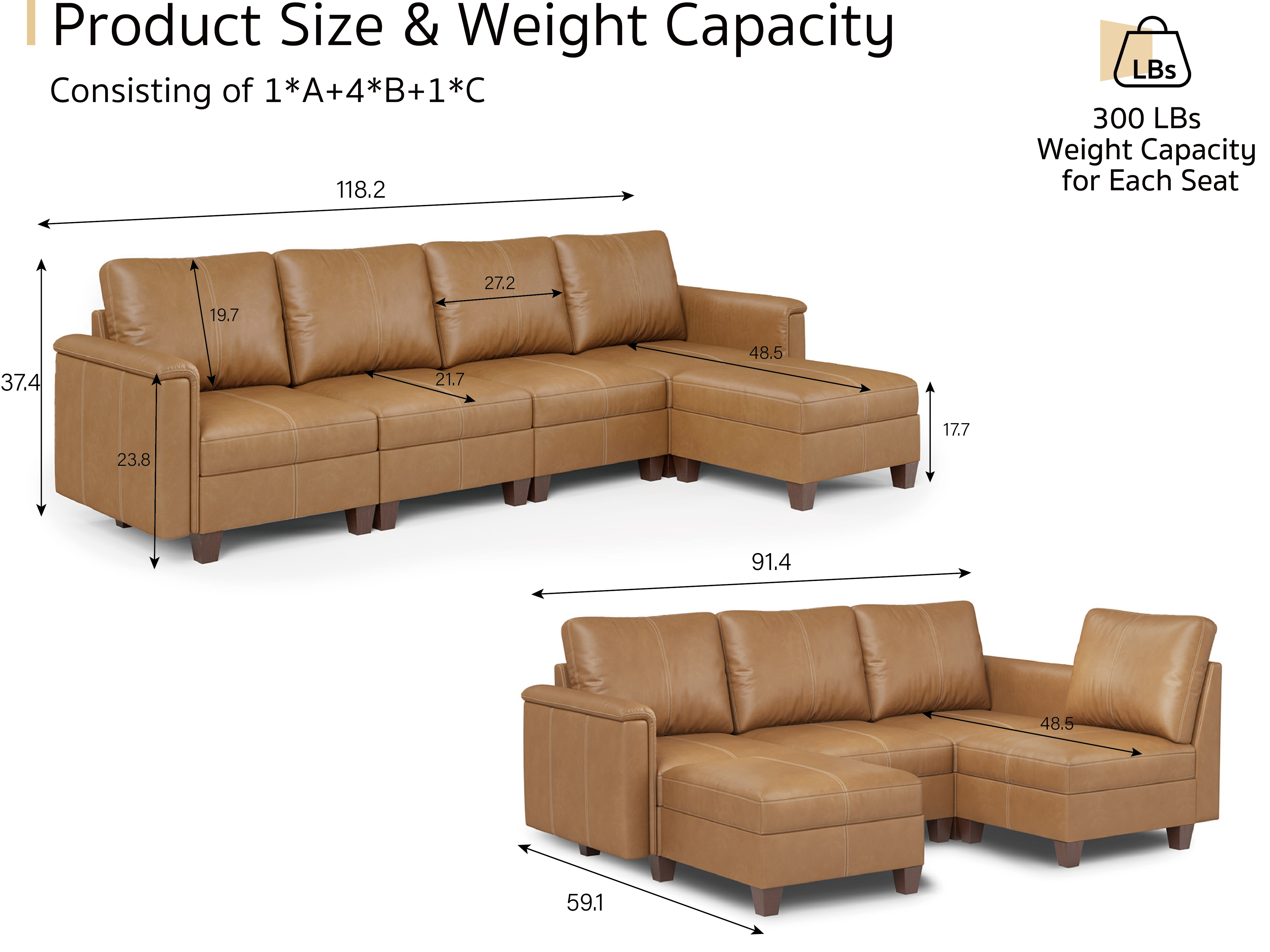 MS-01 Modular SectionaL Sofa 4 Seats with 1 Ottomans