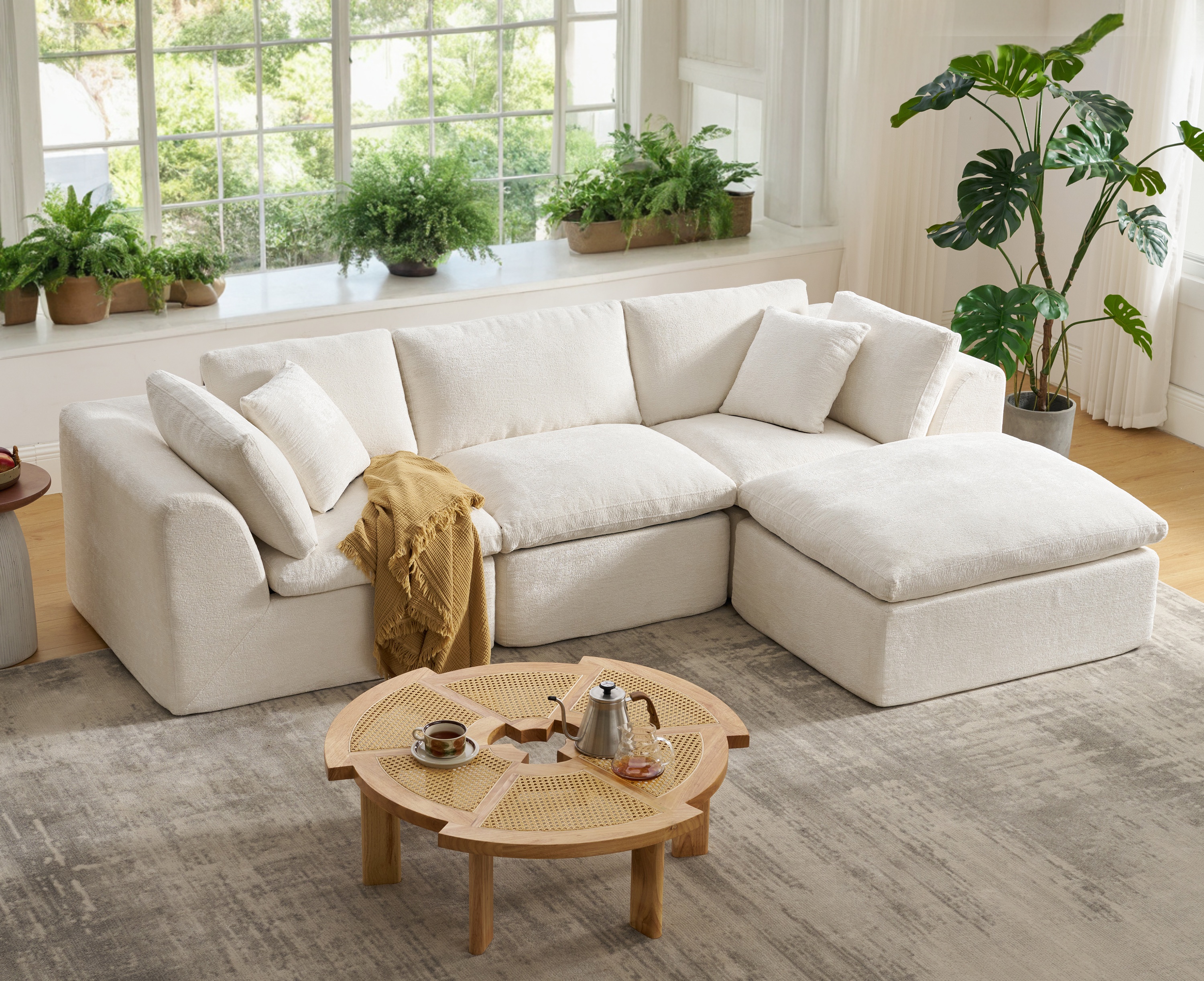 YS-01 Boneless Cloud Sectional Couch 3 Seats with 1 Ottoman