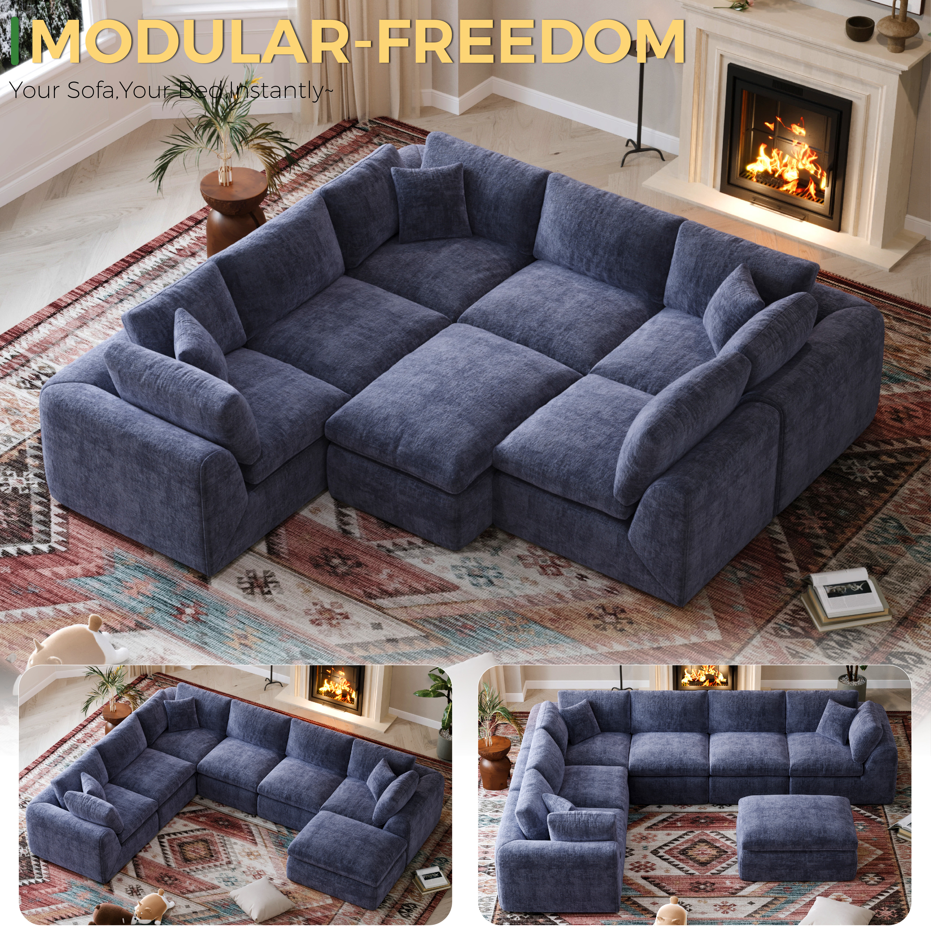 YS-01 Boneless Cloud Sectional Couch 6 Seats with 1 Ottoman