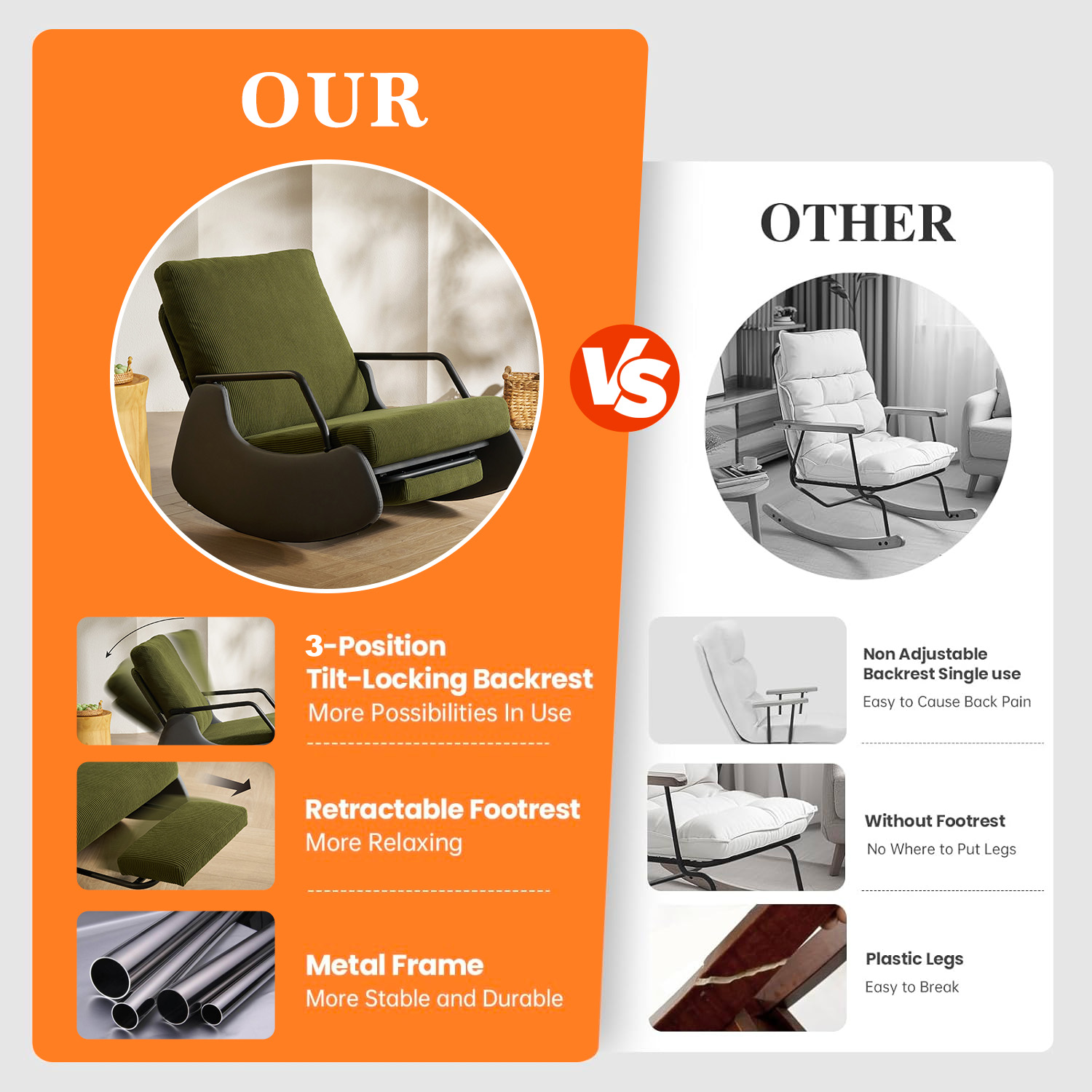 Henry Rocking Recliner Chair with footrest