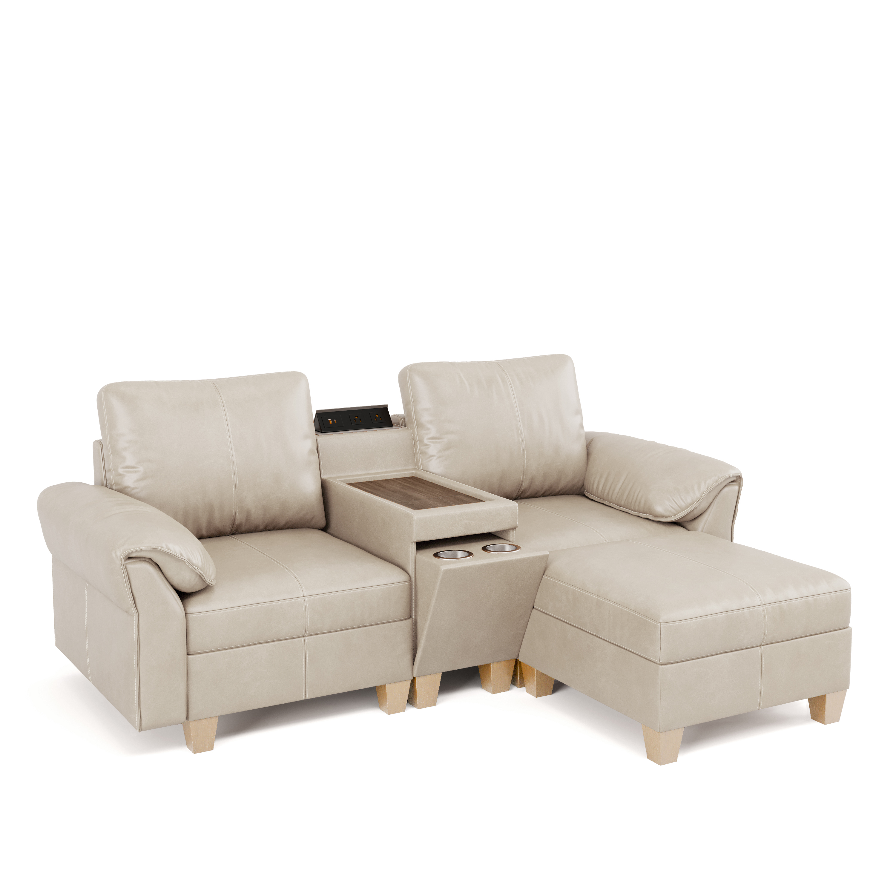 Nest Modular L-Shaped Sofa | WITHMovable Ottoman | SITJOY  with Storage Console Cup Holders Movable Ottoman Upholstered Couch for Living Room SITJOY