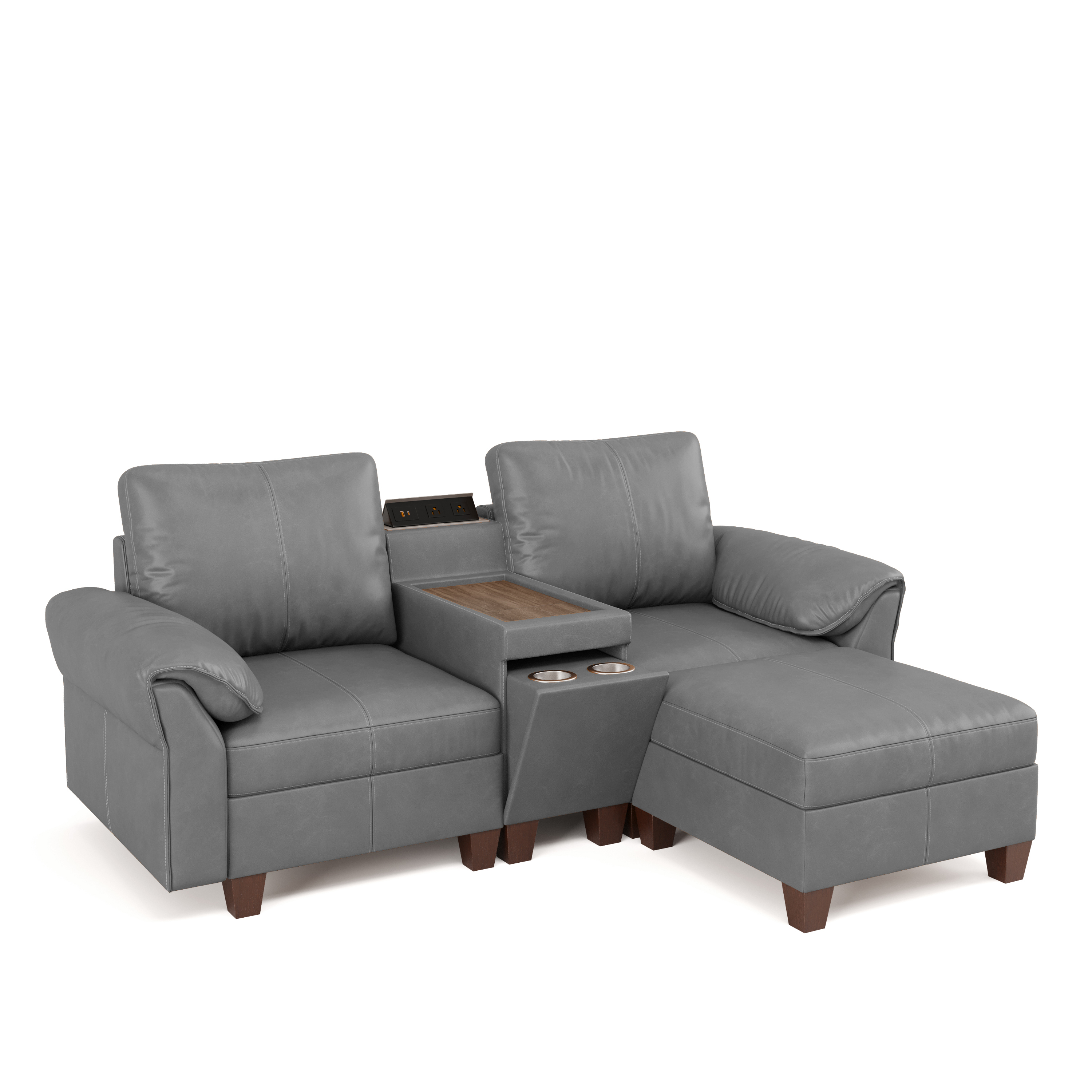 Nest Modular L-Shaped Sofa | WITHMovable Ottoman | SITJOY  with Storage Console Cup Holders Movable Ottoman Upholstered Couch for Living Room SITJOY