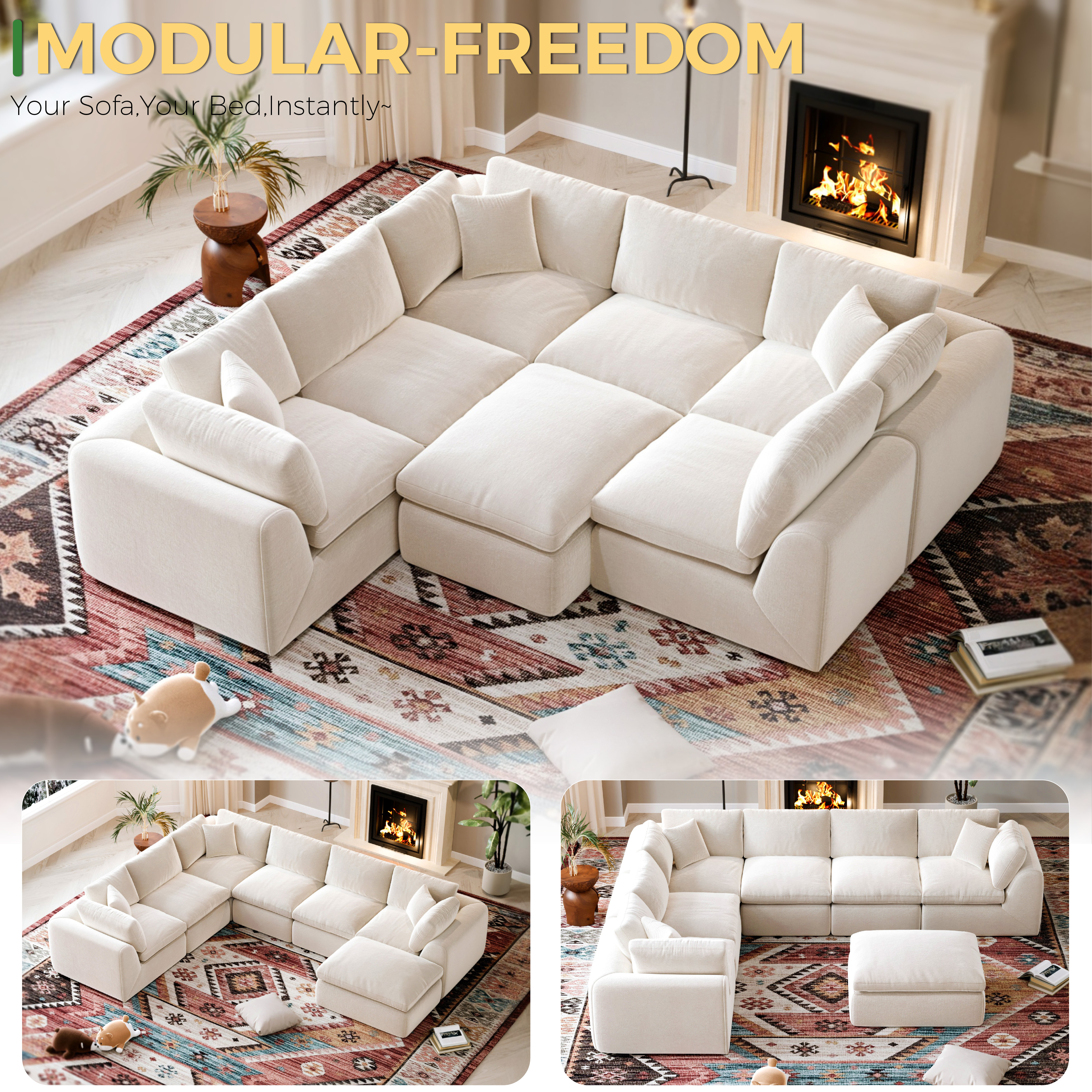 YS-01 Boneless Cloud Sectional Couch 6 Seats with 1 Ottoman