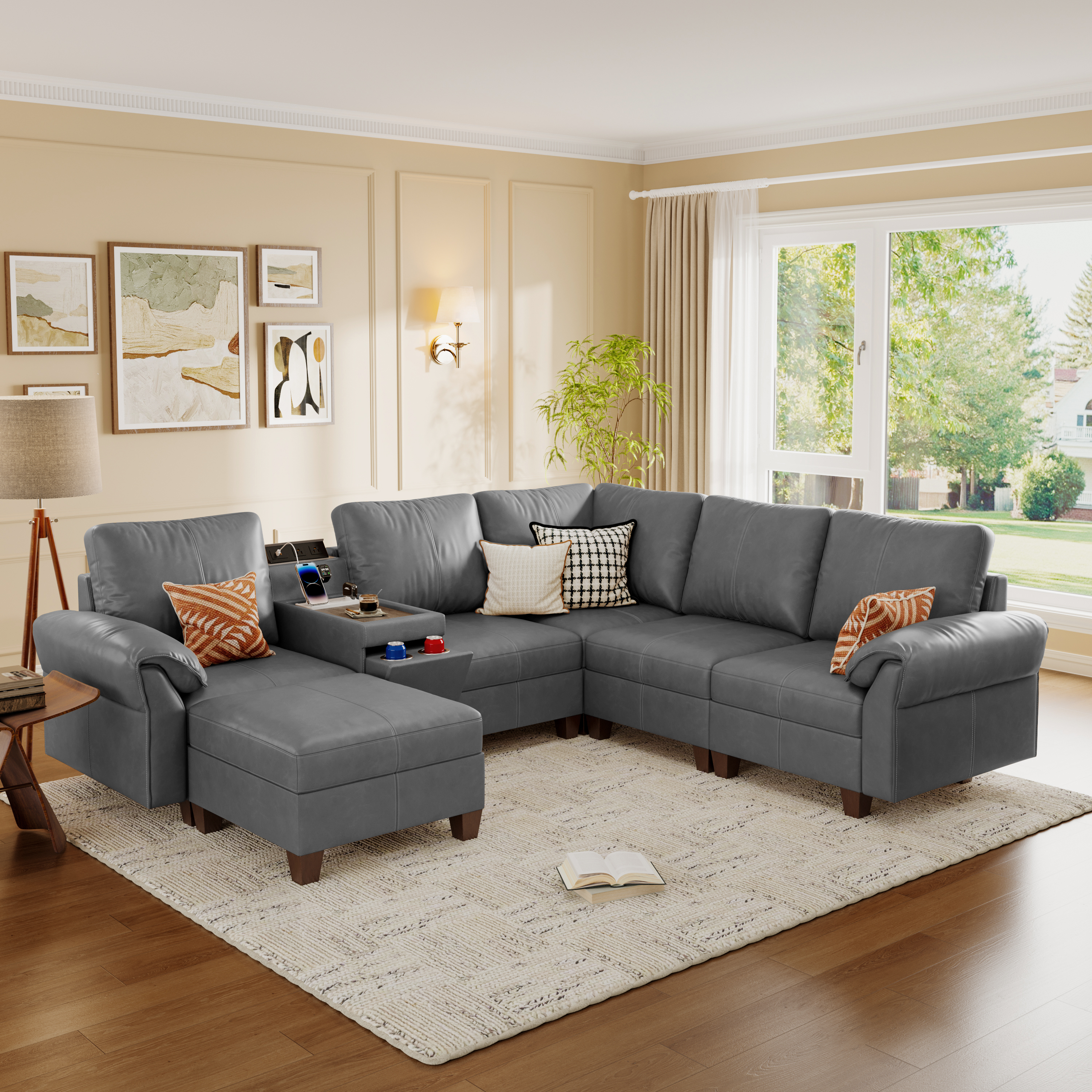 Nest Modular 6 Seats Sofa | Storage Console & Ottoman | SITJOY