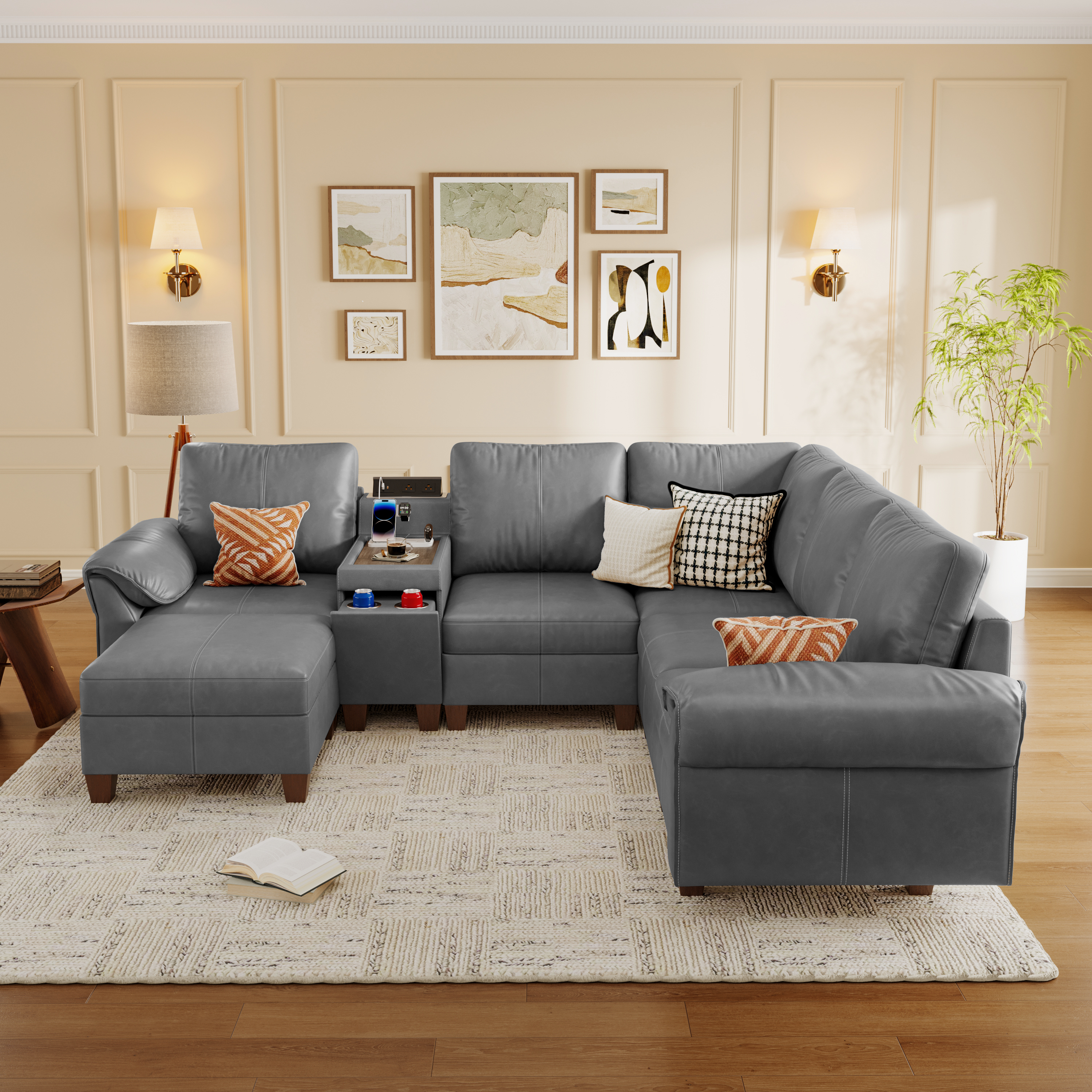 Nest Modular 6 Seats Sofa | Storage Console & Ottoman | SITJOY